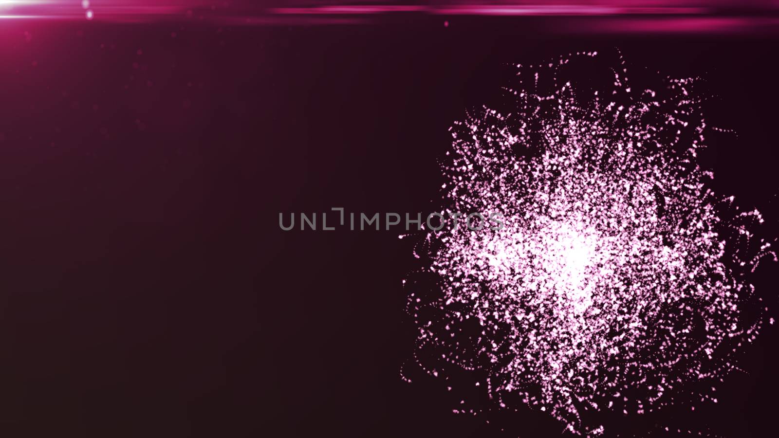 Abstract background with particles sphere and flares. 3D rendered
