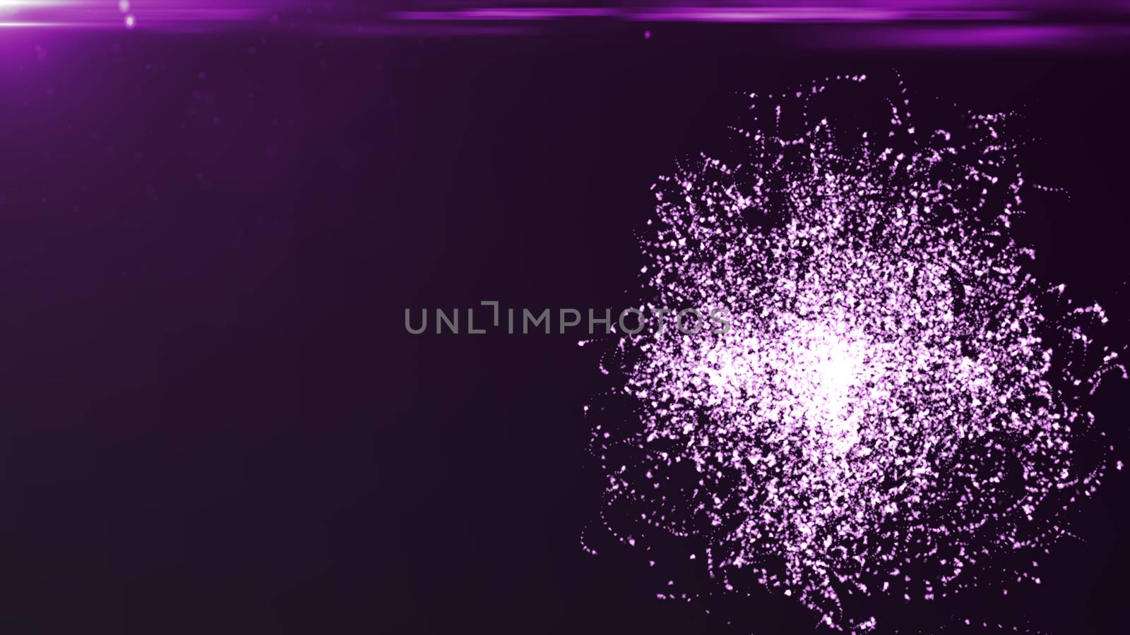 Abstract background with particles sphere and flares. 3D rendered