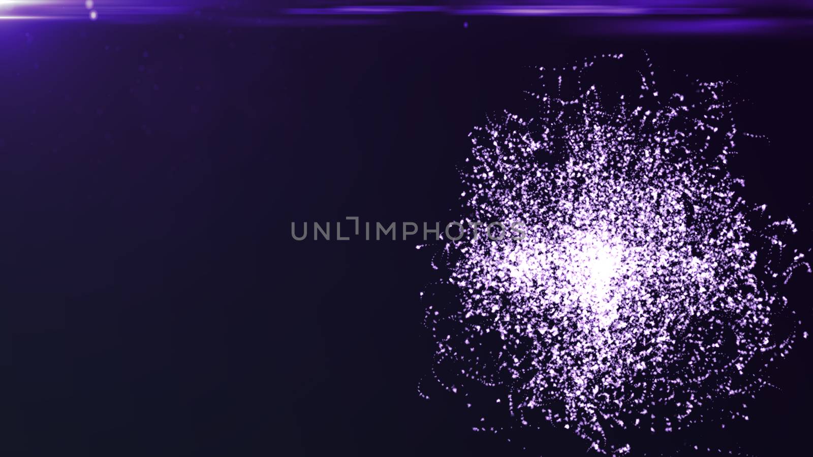 Abstract background with particles sphere and flares. 3D rendered