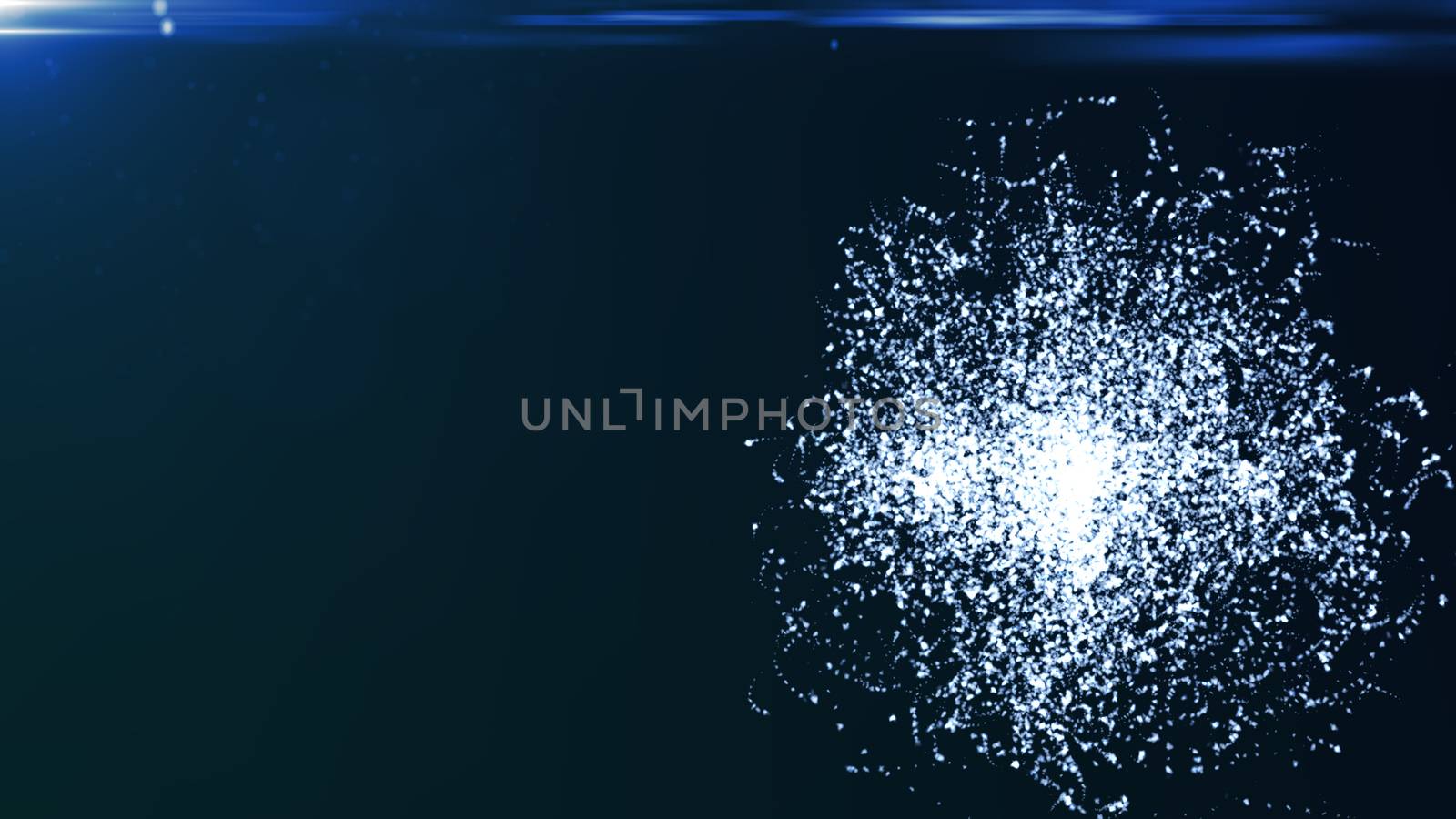 Abstract background with particles sphere and flares. 3D rendered
