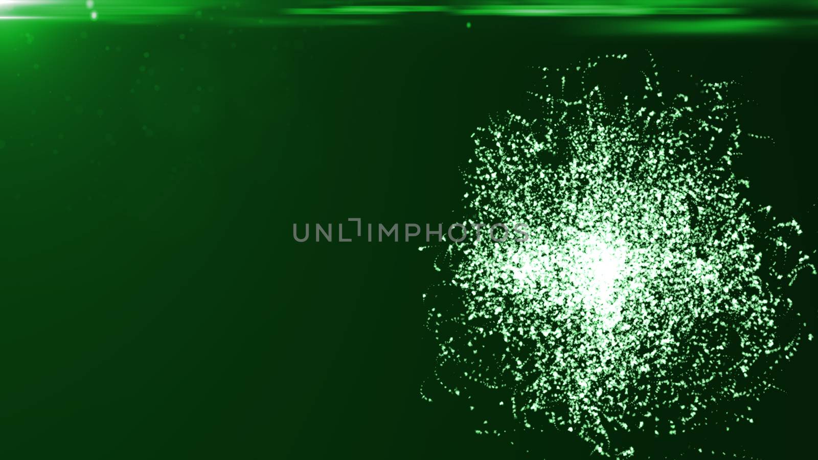 Abstract background with particles sphere and flares. 3D rendered