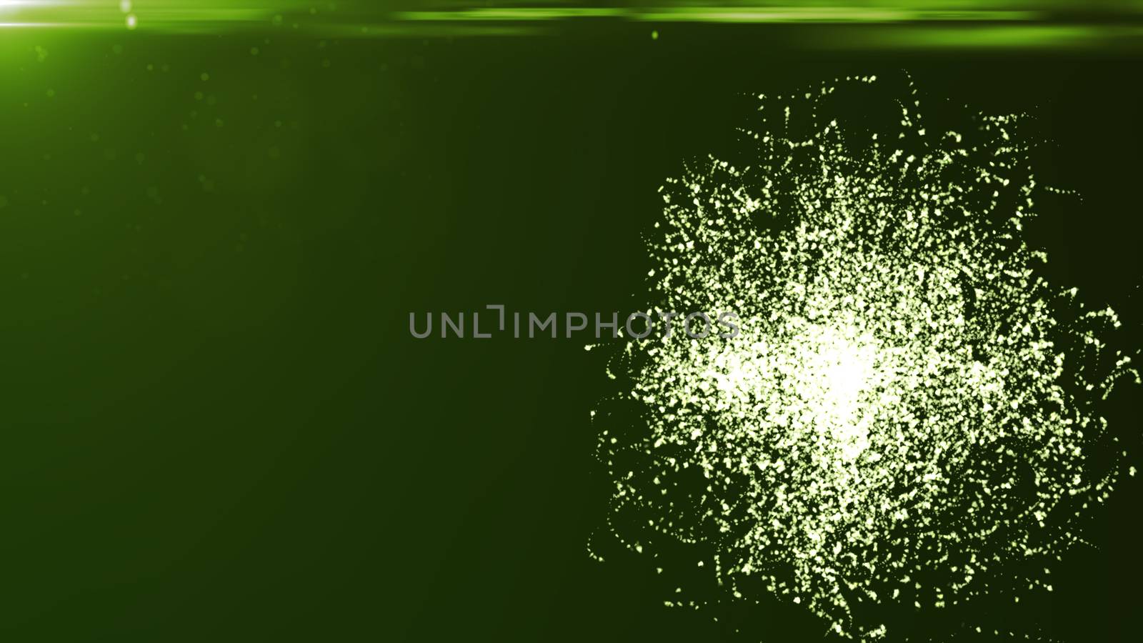 Abstract background with particles sphere and flares. 3D rendered