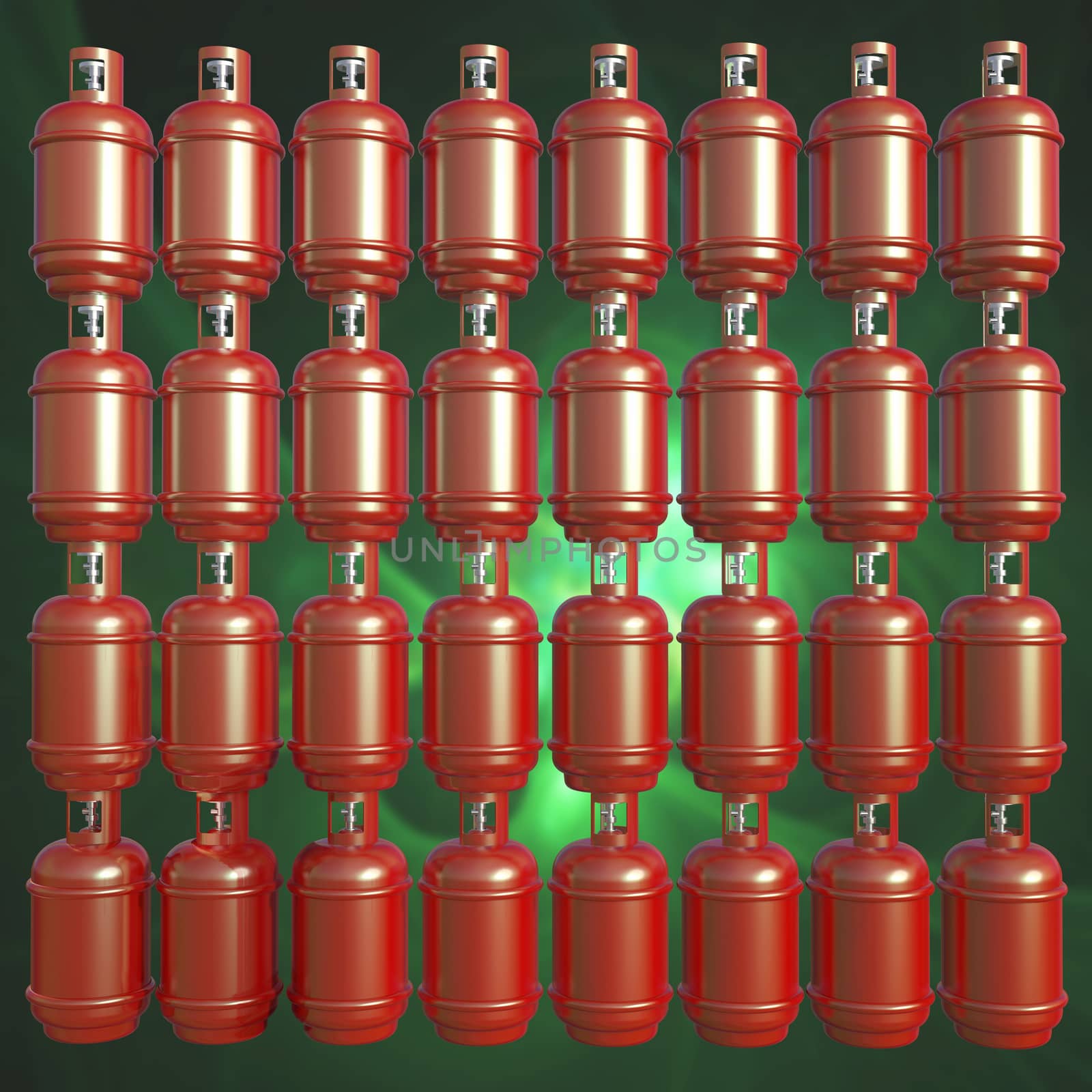 Propane gas cylinders isolated on a green background . 3d illustration.