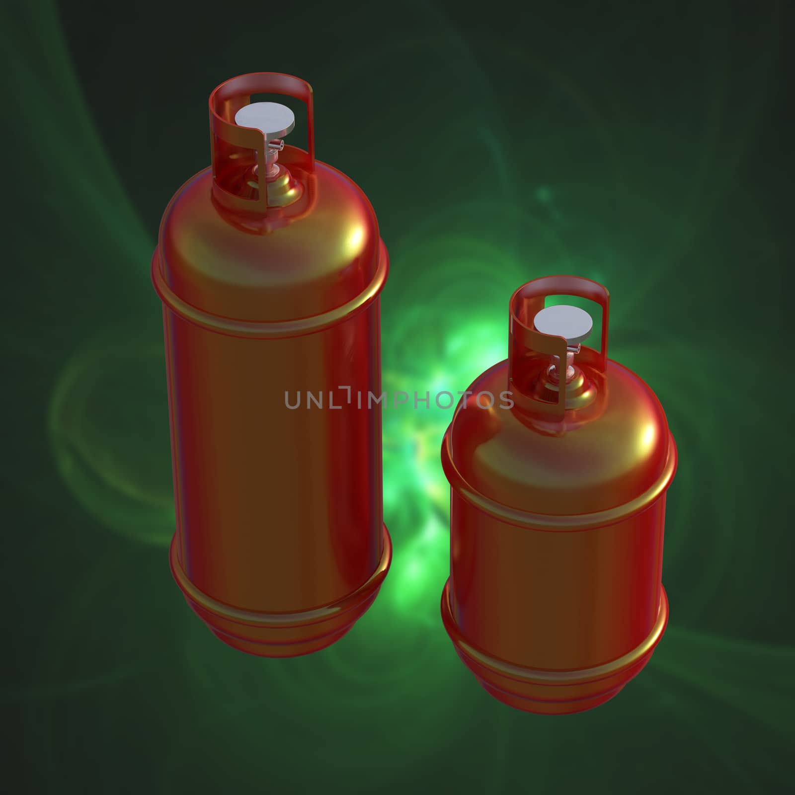 Propane gas cylinder isolated on a green background . 3d illustration.