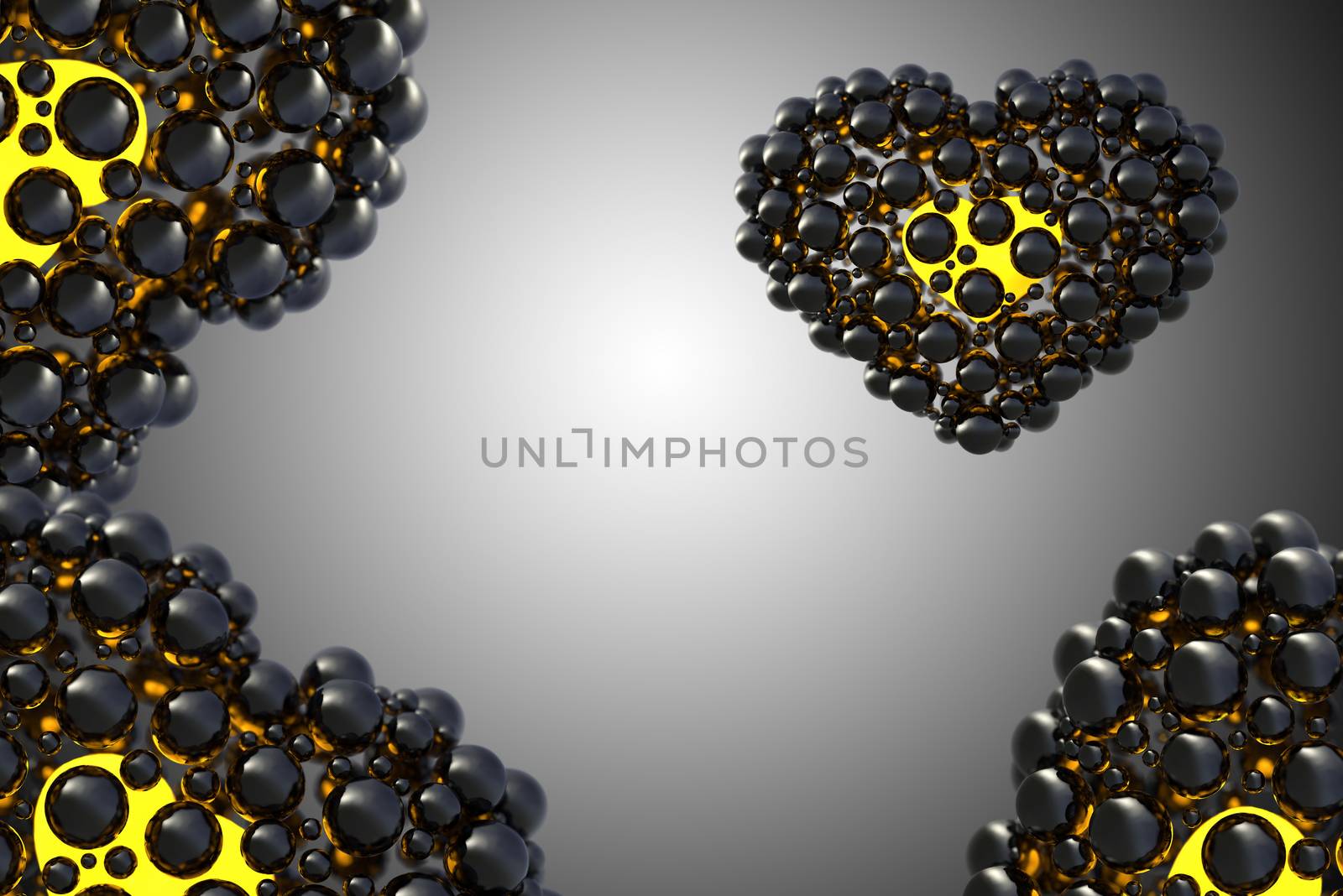 black heart made of spheres with reflections isolated on space background. Happy valentines day 3d illustration by skrotov