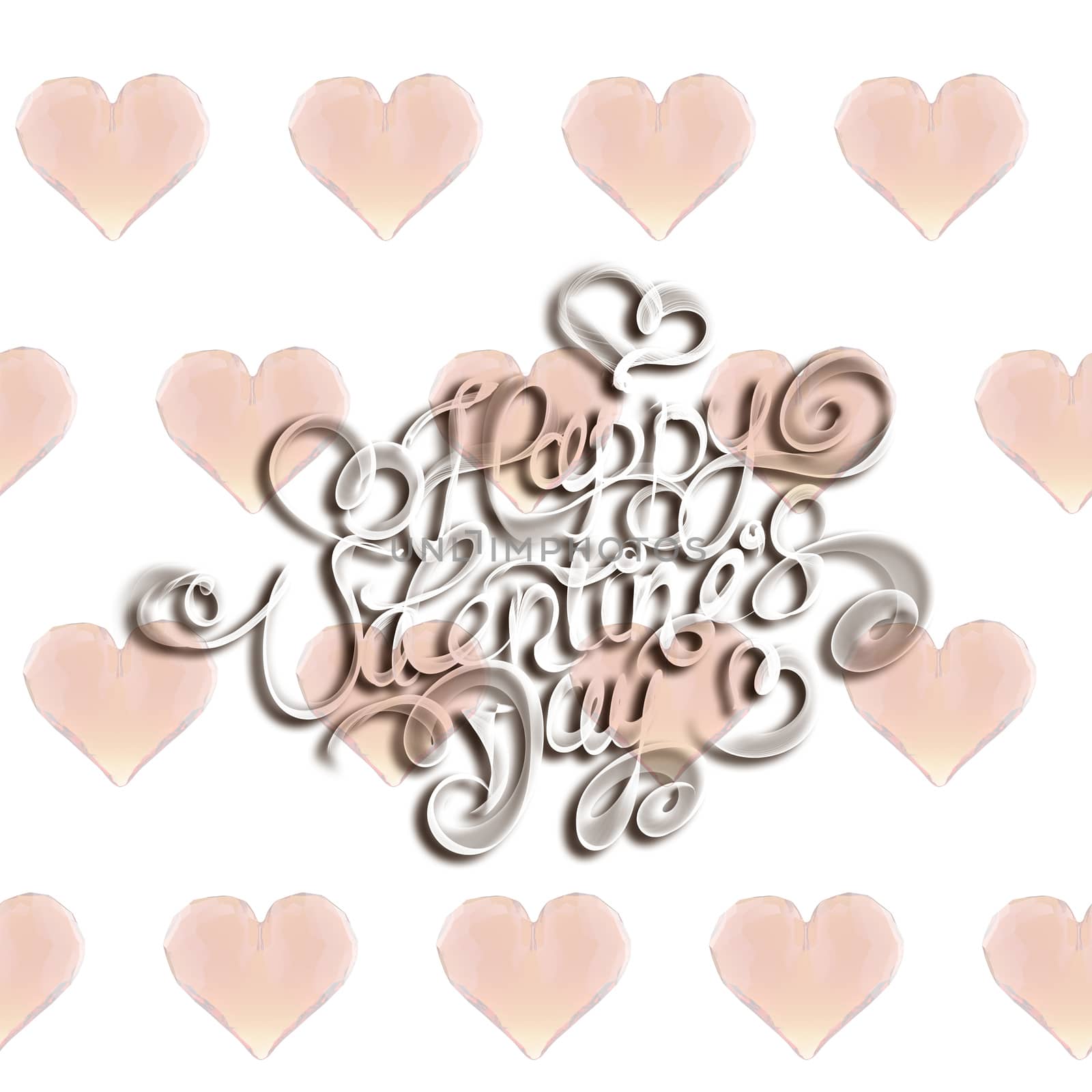 Happy Valentines day vintage lettering written by fire or smoke over bright seamless background full of flying hearts. 3d illustration by skrotov