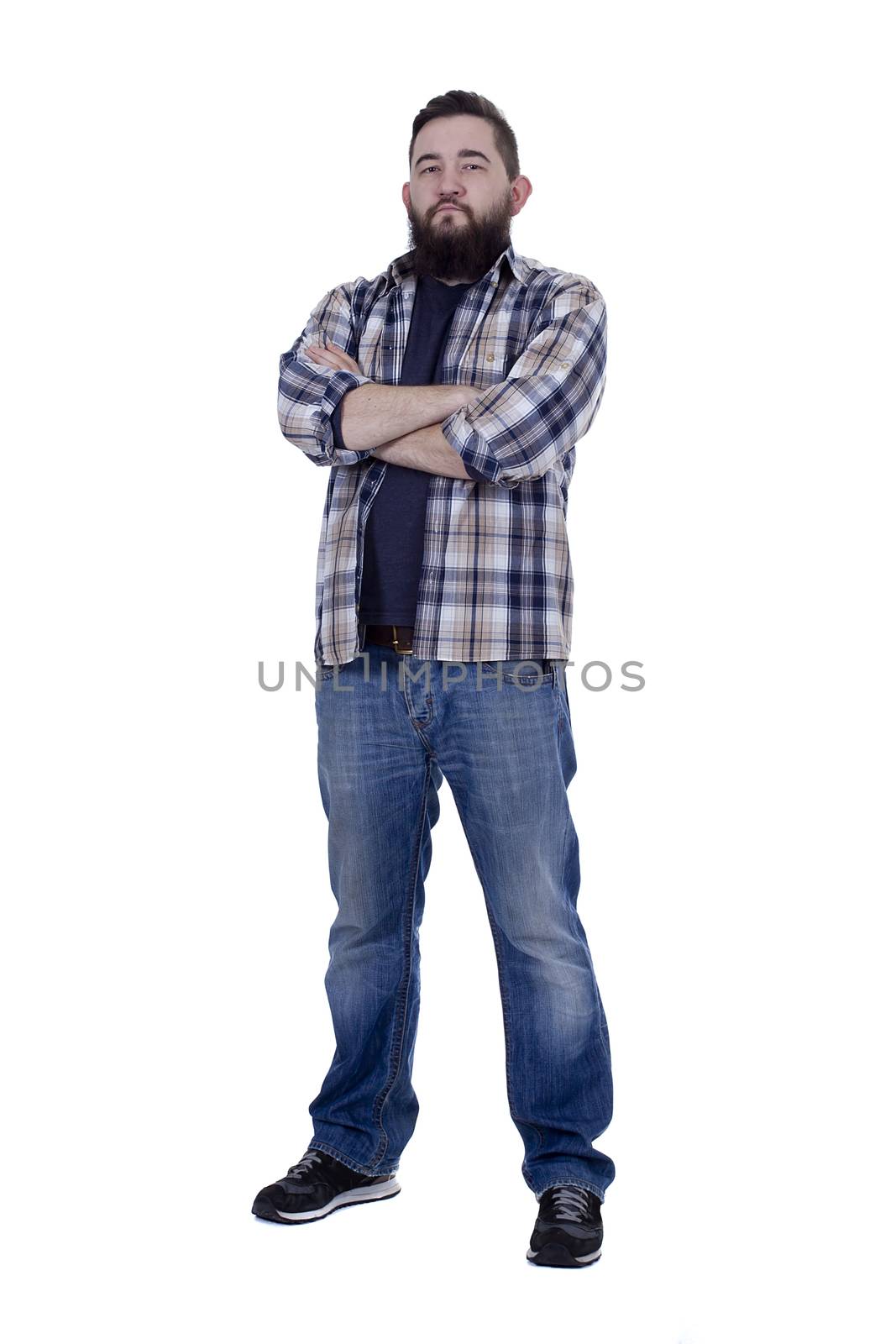 Young man with a beard on a white background