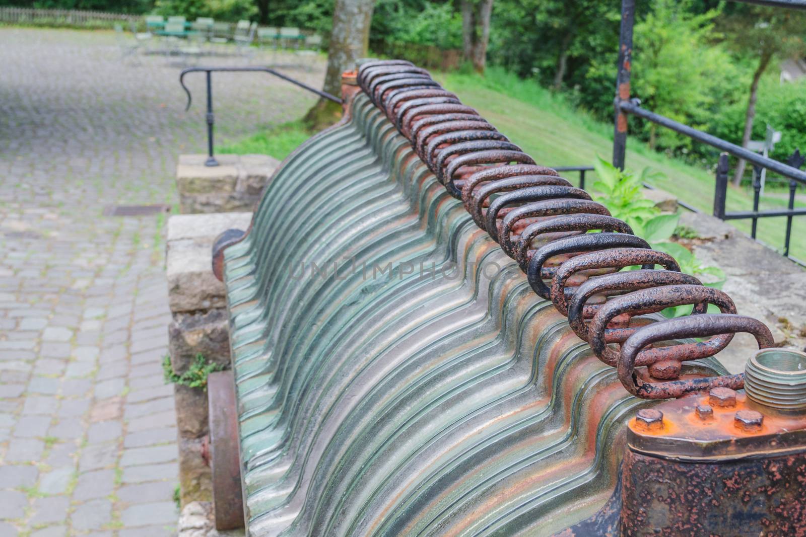 Ancient filter press of individual cast iron clothes. Press for solid-liquid separation.