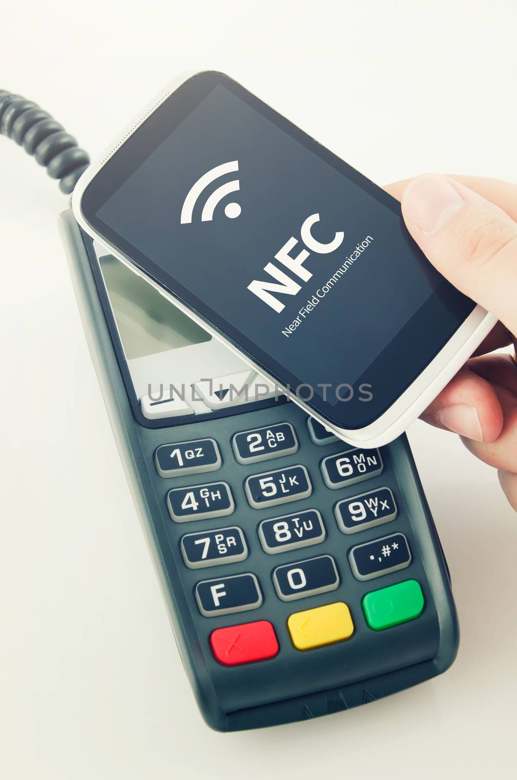 Contactless payment card with NFC chip in smart phone by simpson33