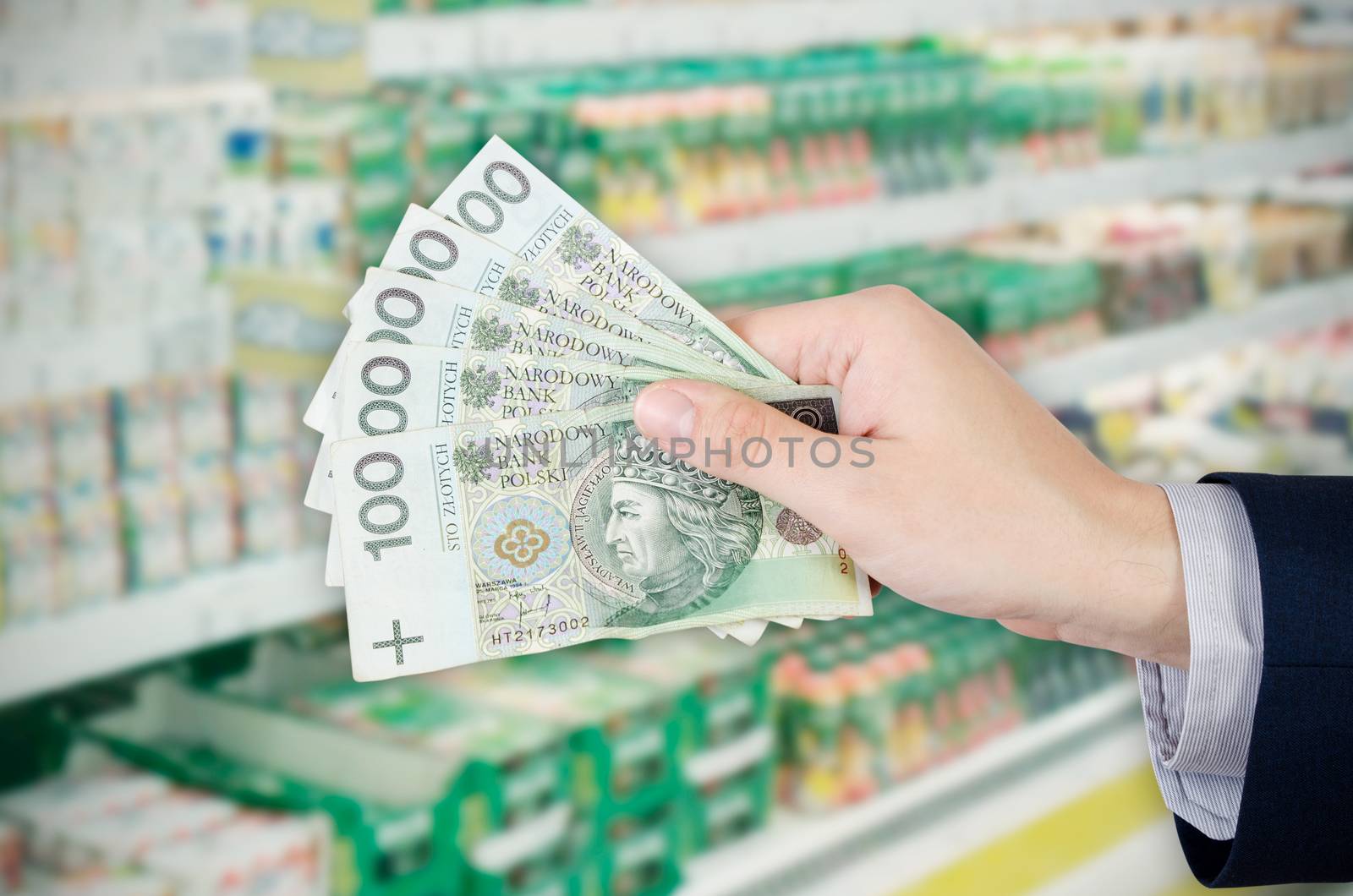 Range of Polish banknotes. Shopping at the supermarket. money polish cash shop range banknote hand market concept