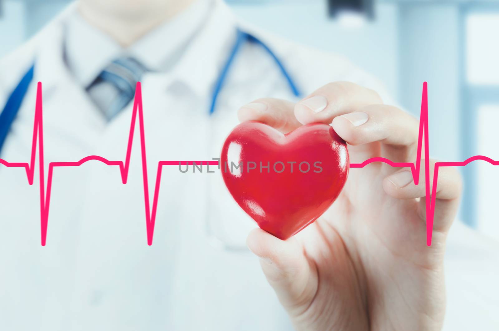 Cardiologist holding heart 3D model. Abstract concept with cardiogram. heart medicine cardiogram doctor healthcare stethoscope medical 3d concept