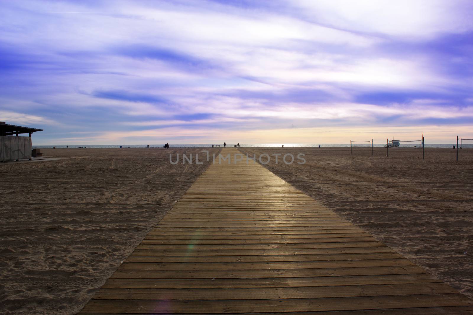 wooden Boardwalk on the beach. Beach Boardwalk. Santa Monica Beach Los Angeles California USA