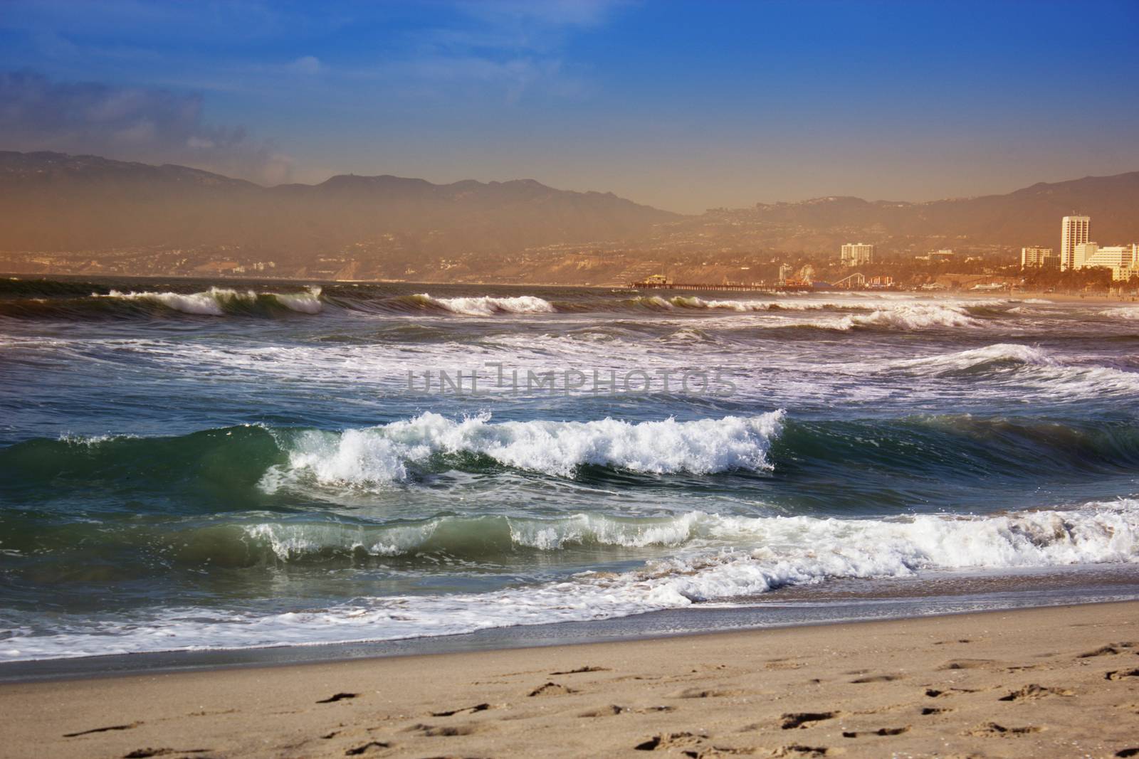 Stormy ocean waves. beautiful seascape. big powerful tide in action.storm weather in a deep blue sea forces of nature natural disaster.