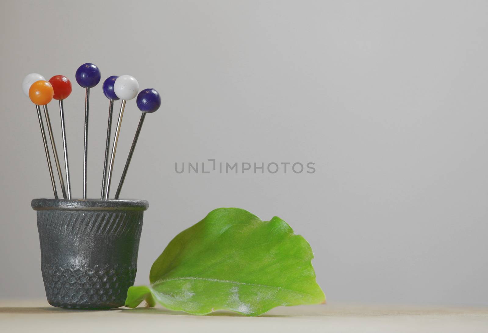 Thimble and pins similar to the a bouquet of flowers in a pot