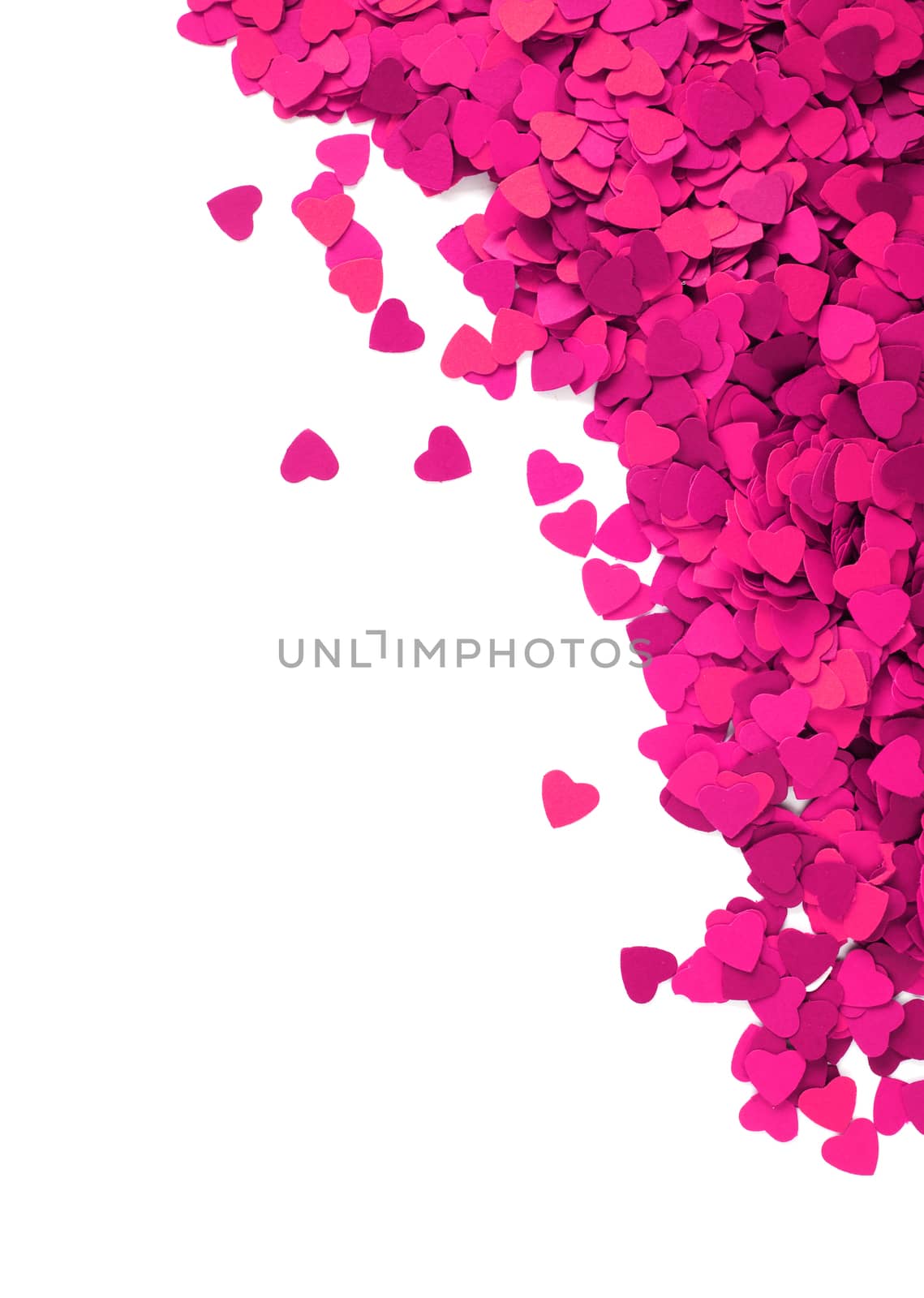 Corner frame made of paper hearts, isolated on white background, Valentines day concept