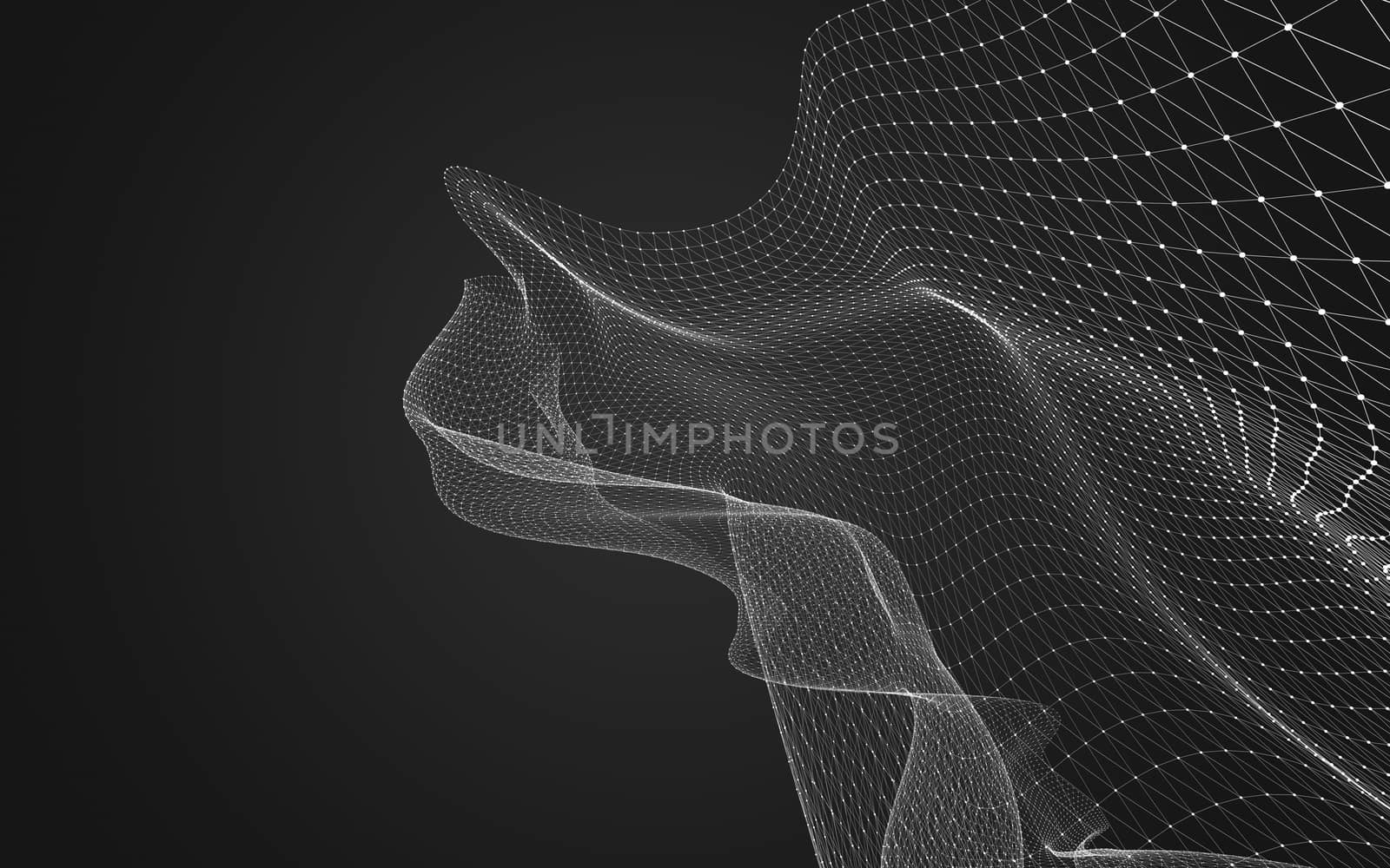 Abstract polygonal space low poly dark background with connecting dots and lines. Connection structure. 3d rendering