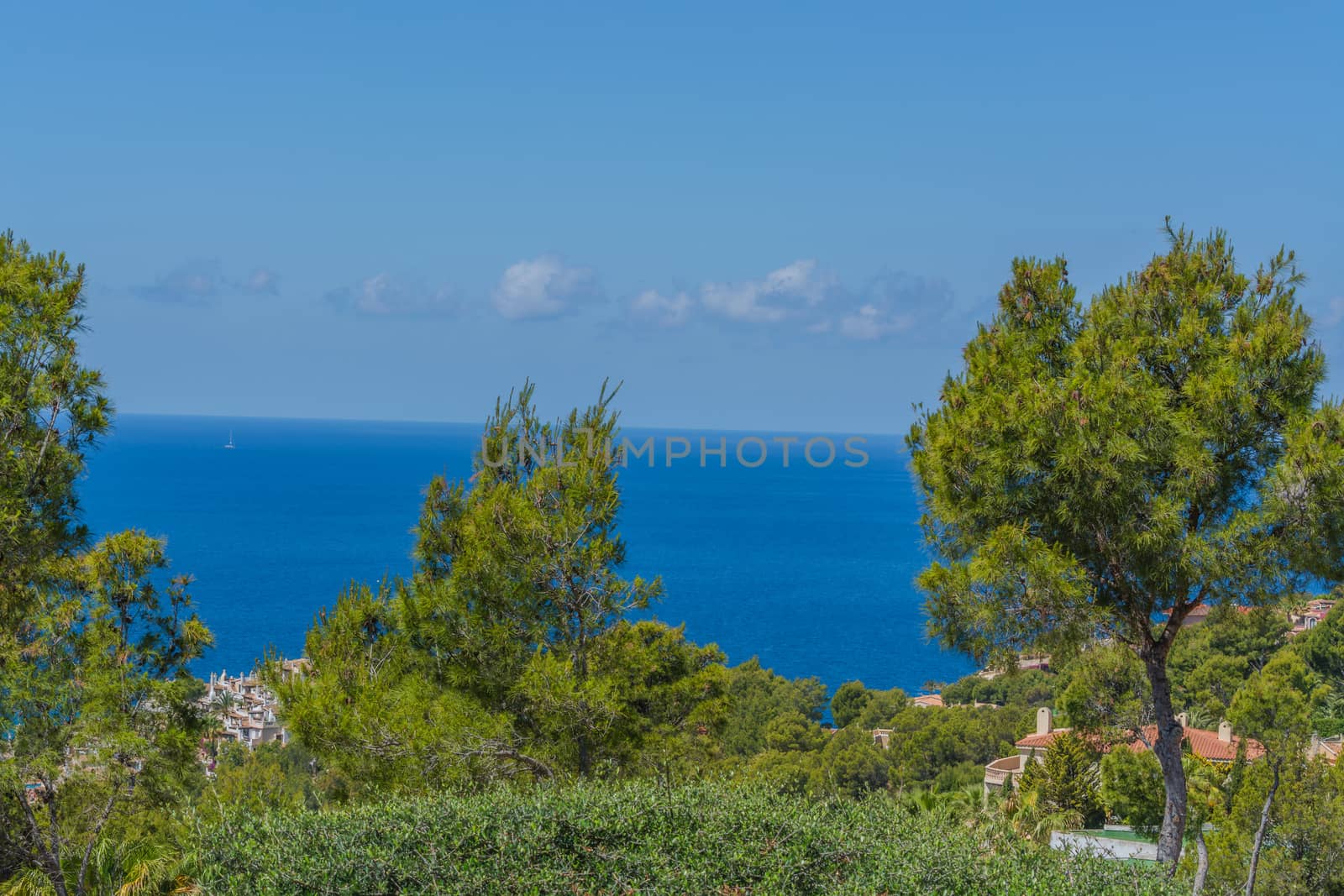 Panorama of the bay Paguera photographed from the mountain in Costa de la Calma.