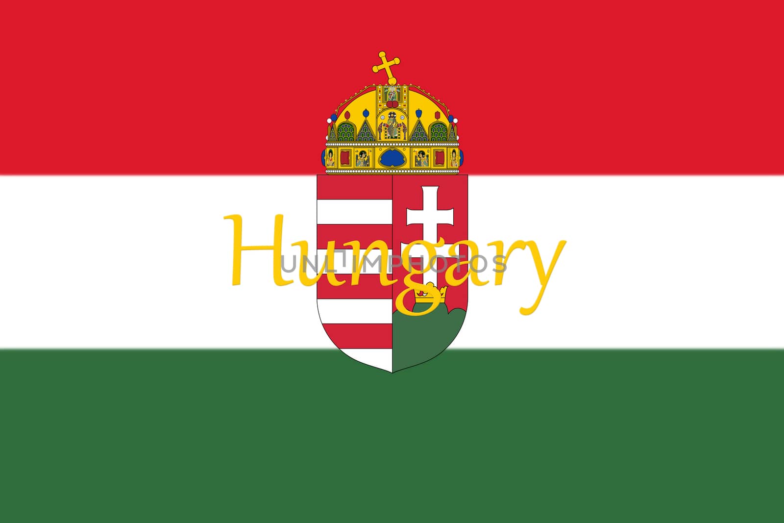 Hungarian National Flag With Coat Of Arms and Hungary Written On It 3D illustration 