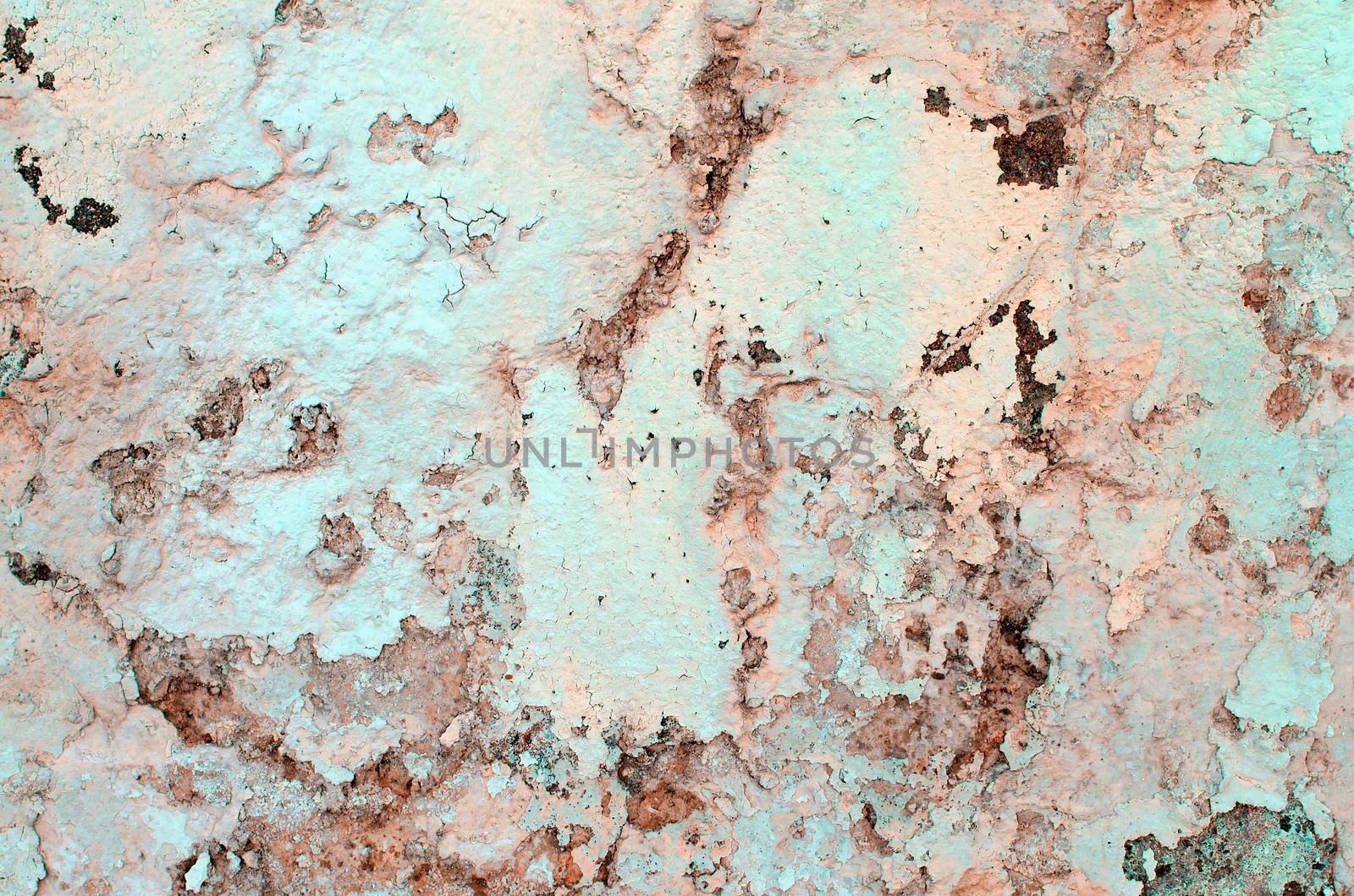 Pastel Colored Damaged Obsolete Cracked Cement Wall Background closeup