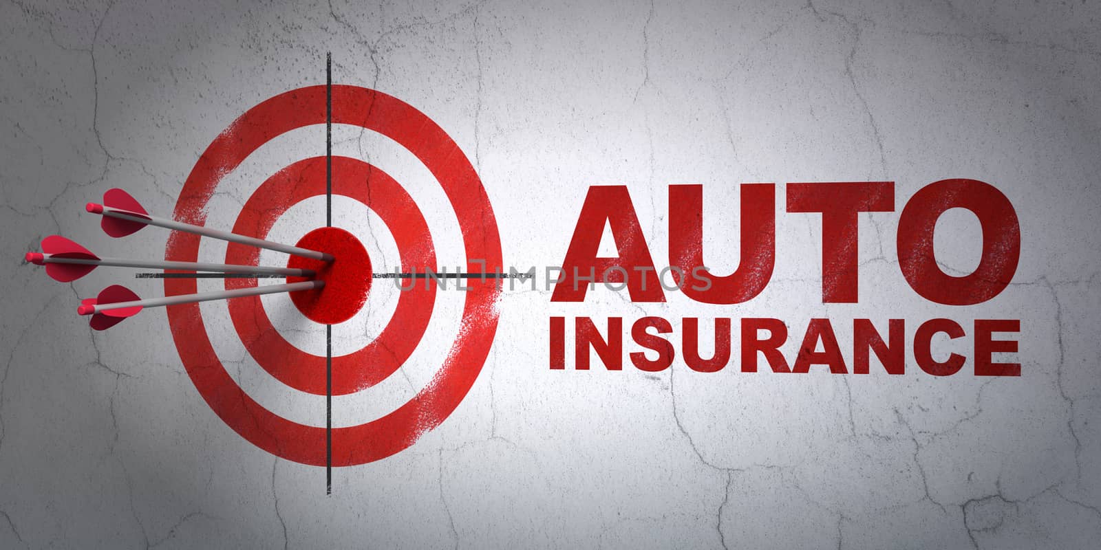 Insurance concept: target and Auto Insurance on wall background by maxkabakov