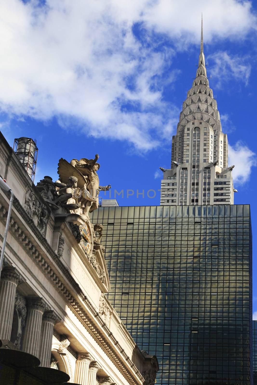 New York, USA - October 12, 2012: Corinthian style sculpture on Grand Central Terminal in New York City. Grand Central Terminal is the busiest train station in the United States.