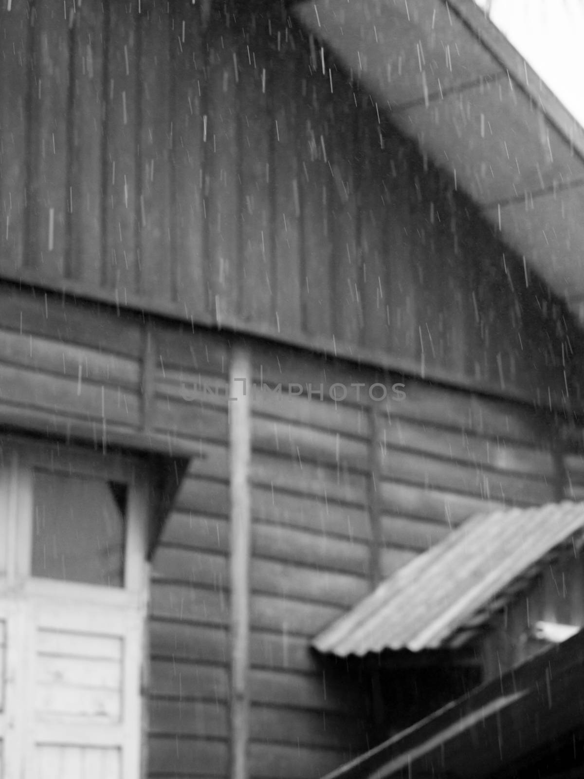 BLACK AND WHITE PHOTO OF BLURRY SHOT OF RAINDROPS