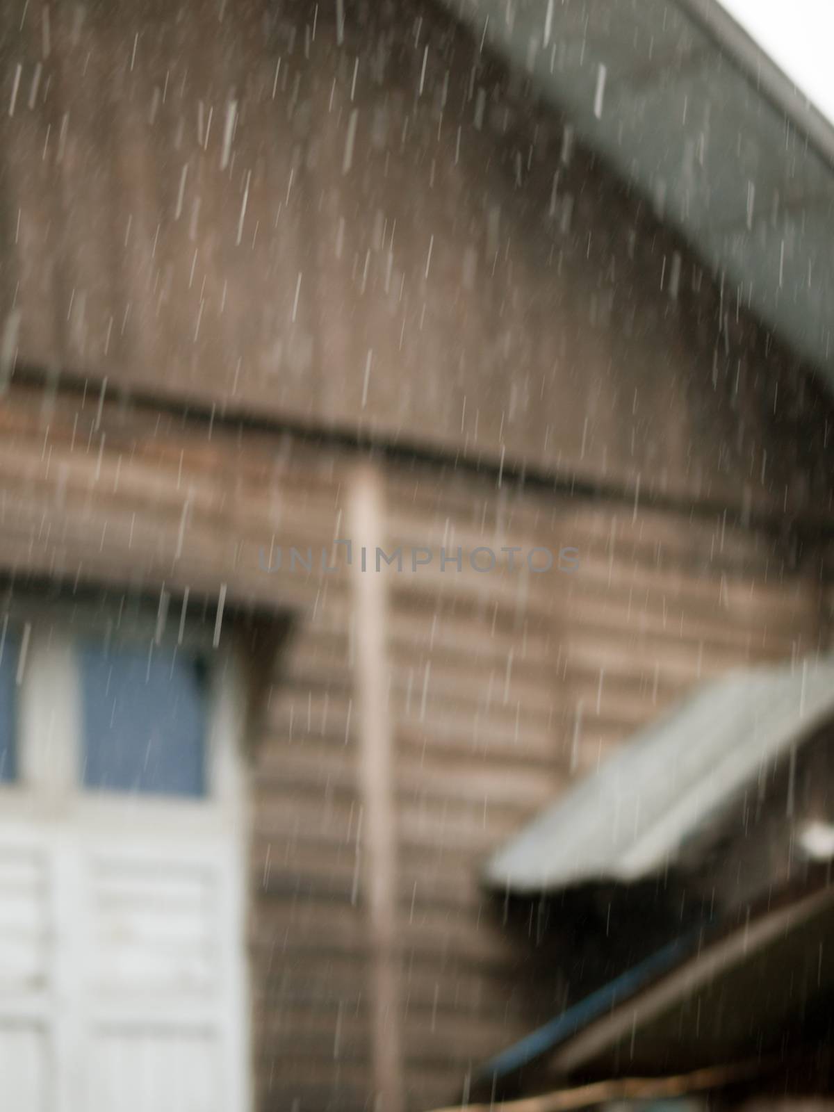 COLOR PHOTO OF BLURRY SHOT OF RAINDROPS