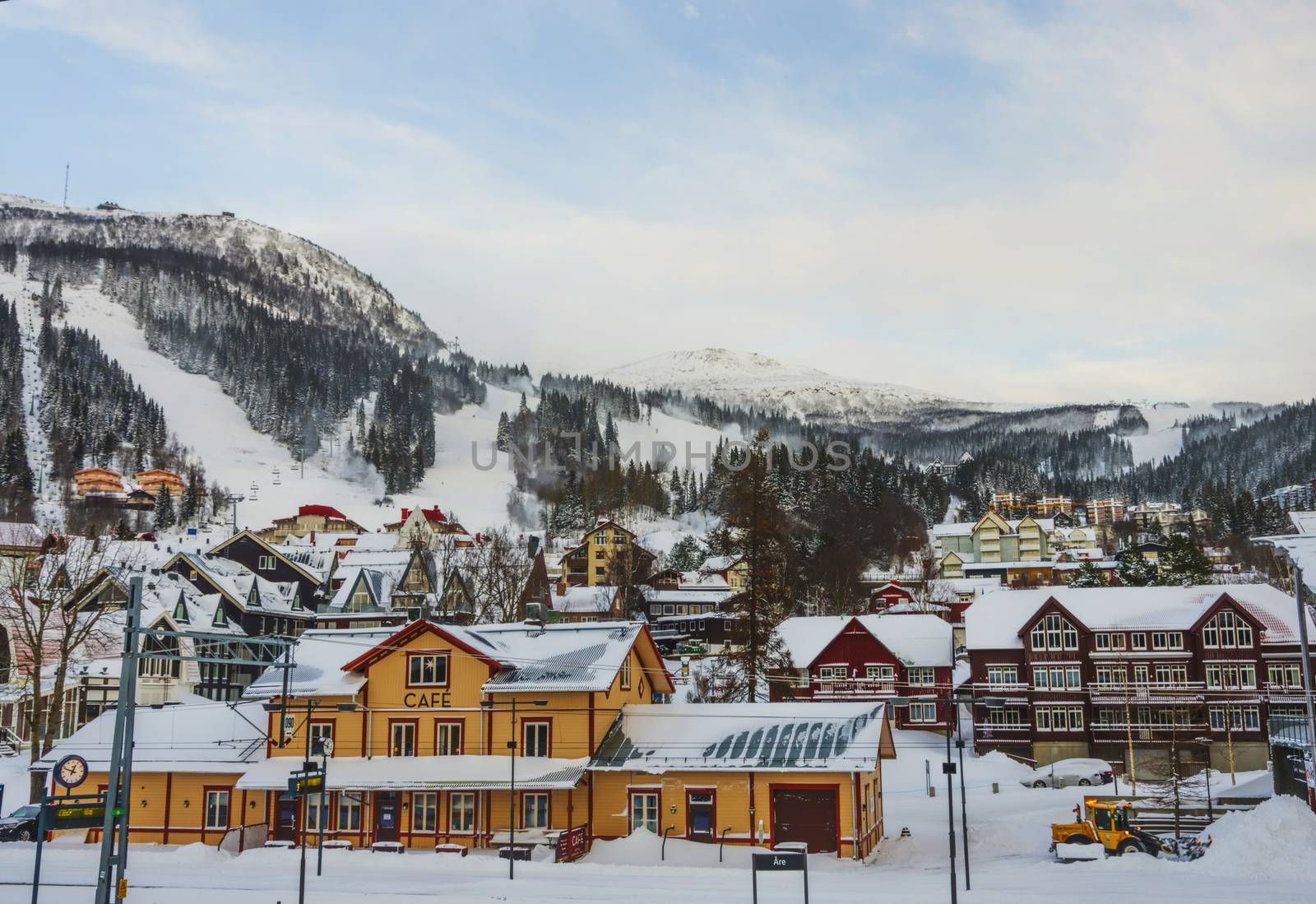 European ski resort in winter the slopes and infrastructure