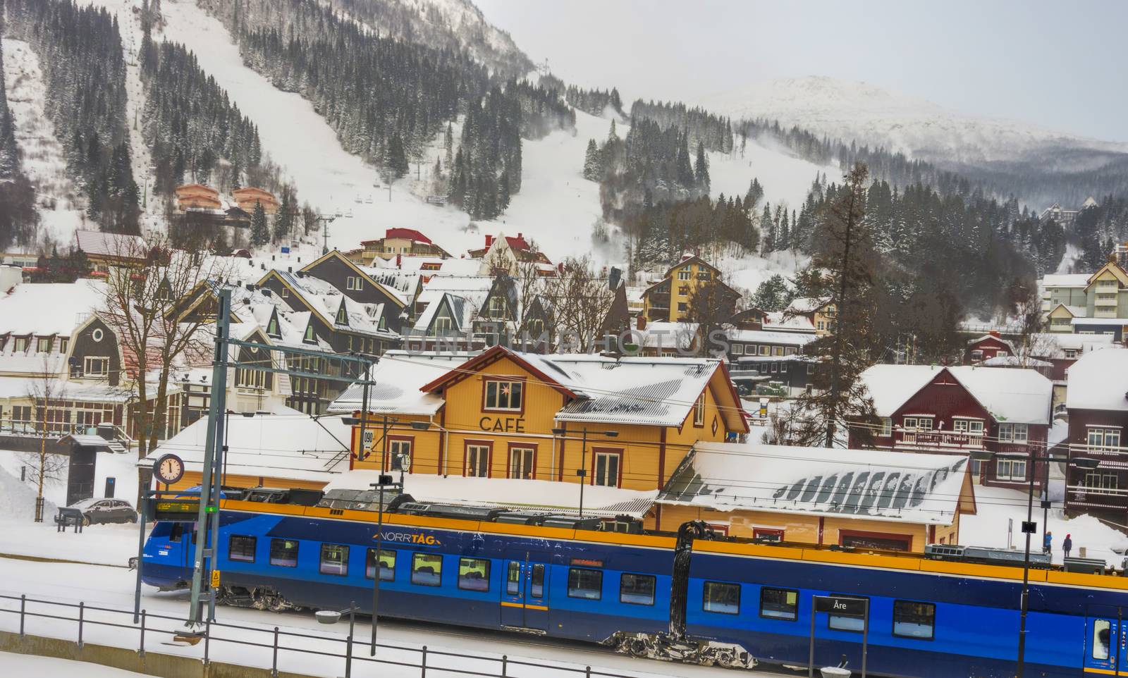 European ski resort in winter the slopes and infrastructure