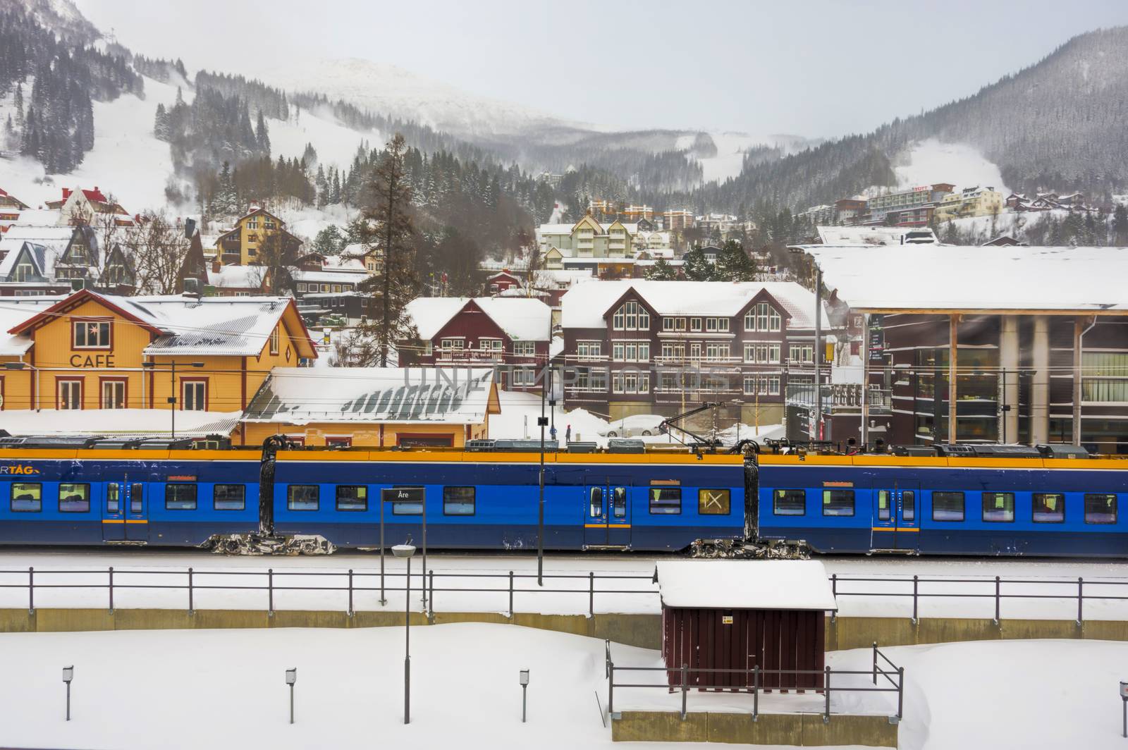 European ski resort in winter the slopes and infrastructure