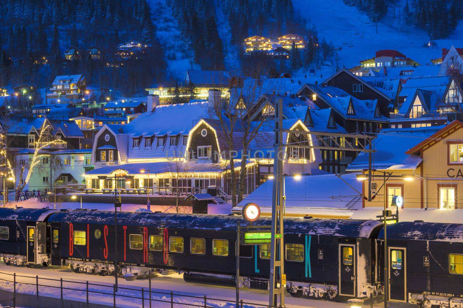 European ski resort in winter the slopes and infrastructure