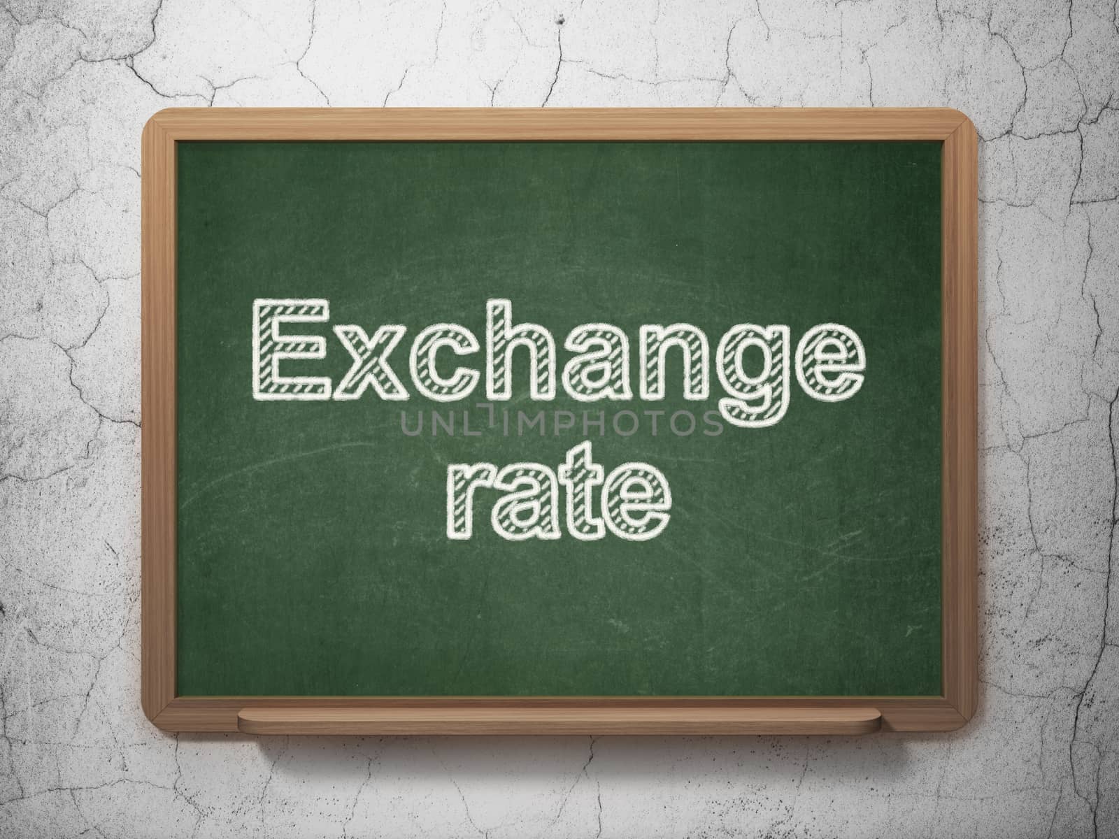 Money concept: text Exchange Rate on Green chalkboard on grunge wall background, 3D rendering