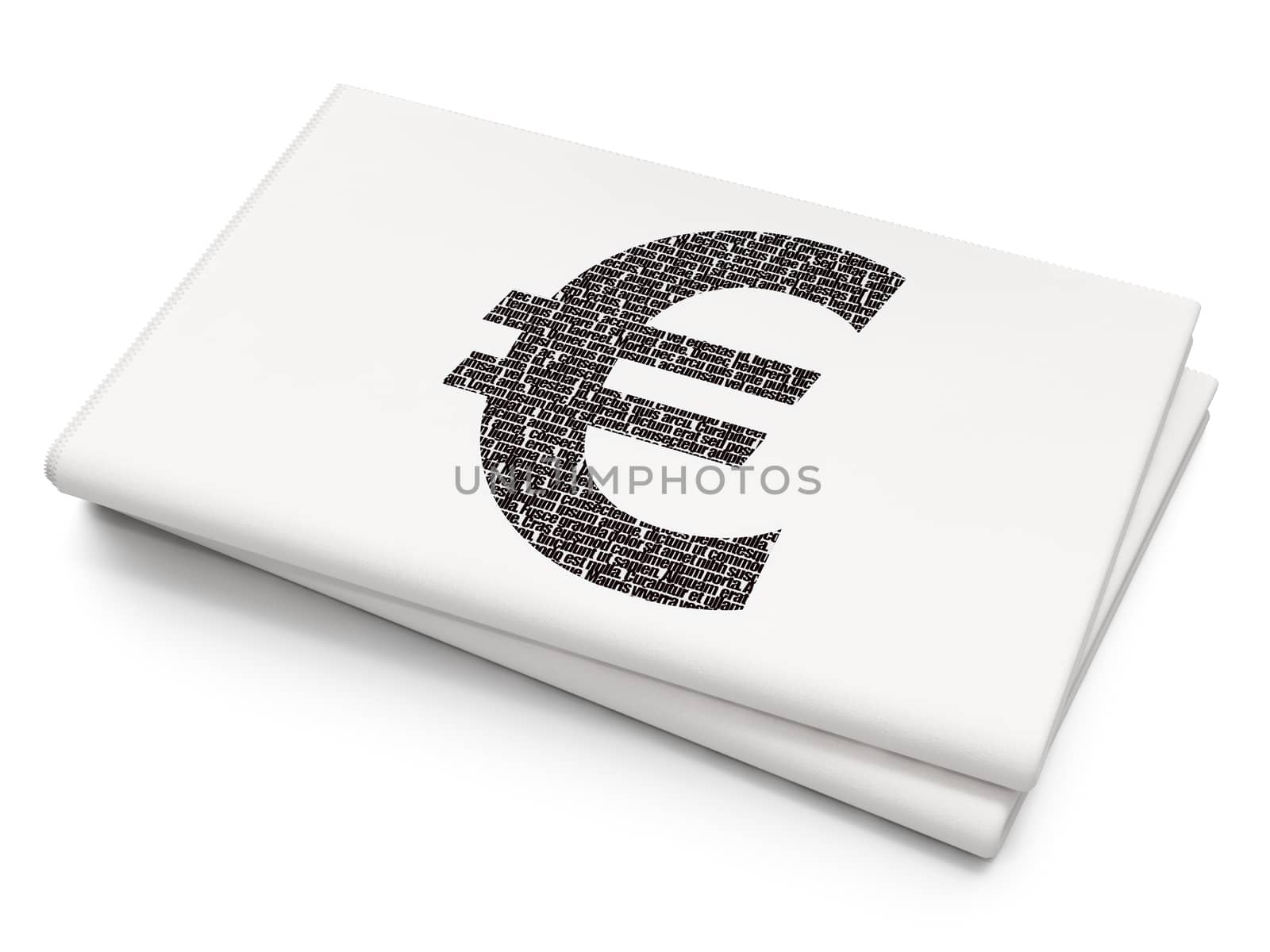 Currency concept: Pixelated black Euro icon on Blank Newspaper background, 3D rendering