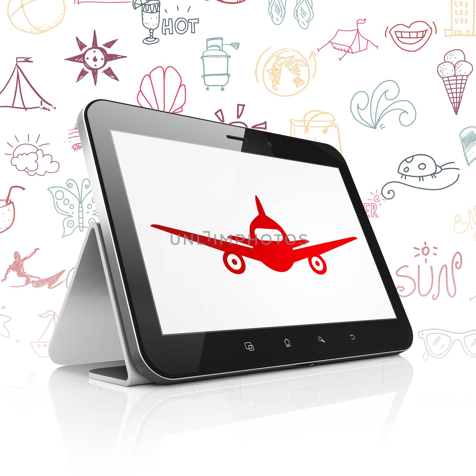 Tourism concept: Tablet Computer with Aircraft on display by maxkabakov