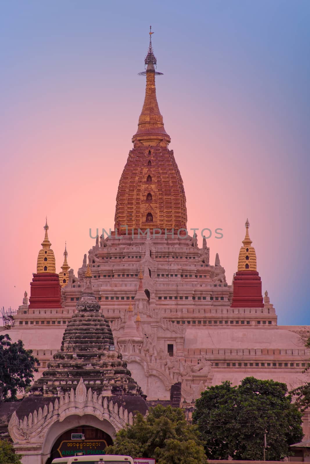 Ananda temple in Bagan, Myanmar at sunset by devy