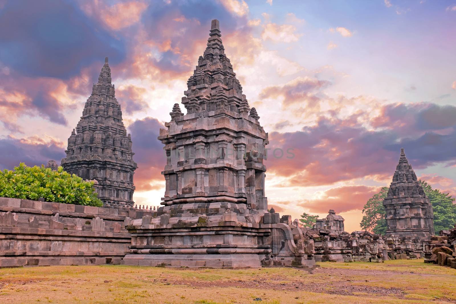 Prambanan or Candi Rara Jonggrang is a Hindu temple compound in Java, Indonesia, dedicated to the Trimurti: the Creator (Brahma), the Preserver (Vishnu) and the Destroyer (Shiva)