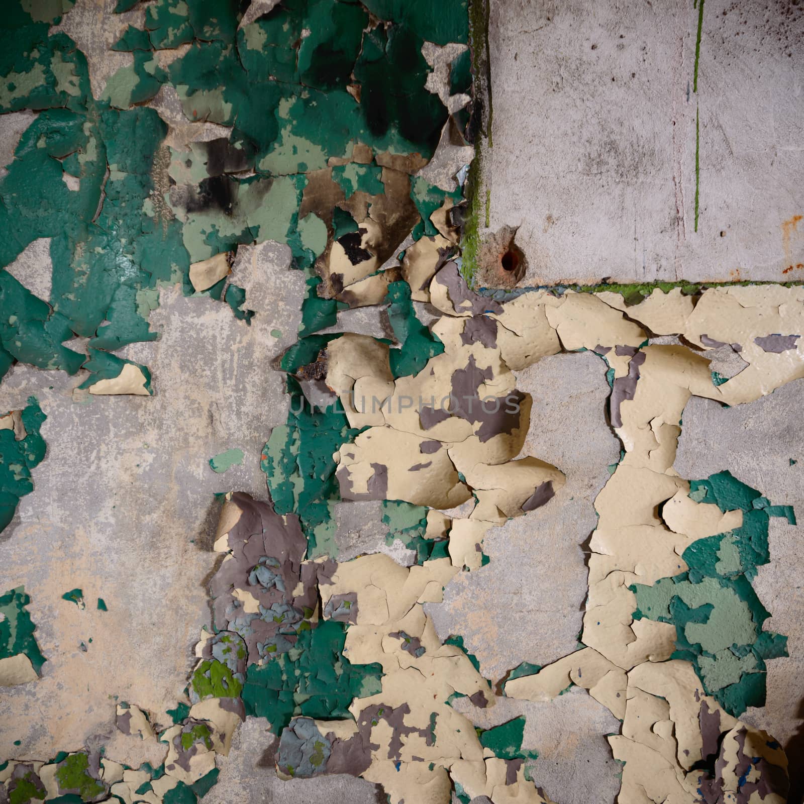 wide angle view of an old wall abandoned factory building