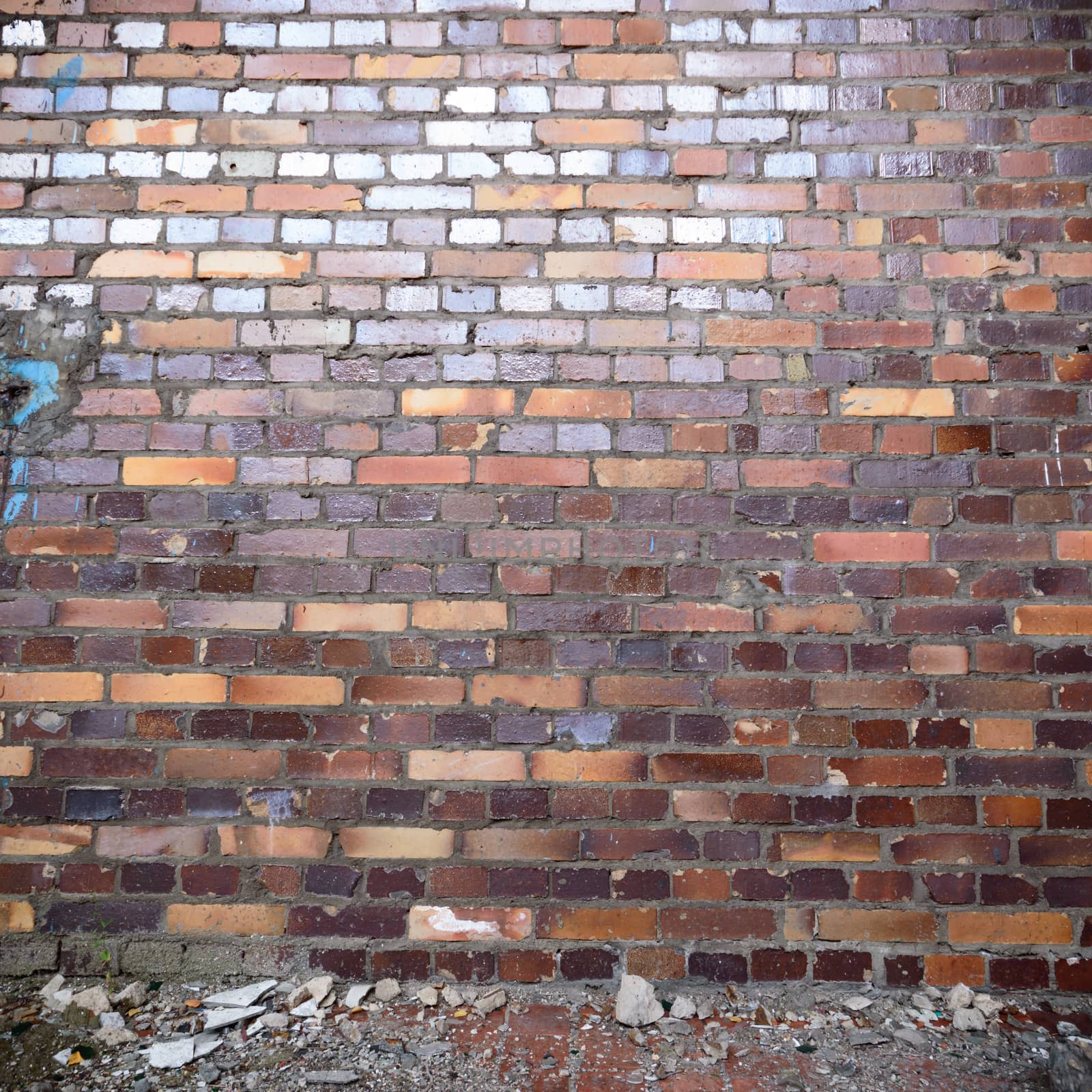 wide angle view of an old wall abandoned factory building