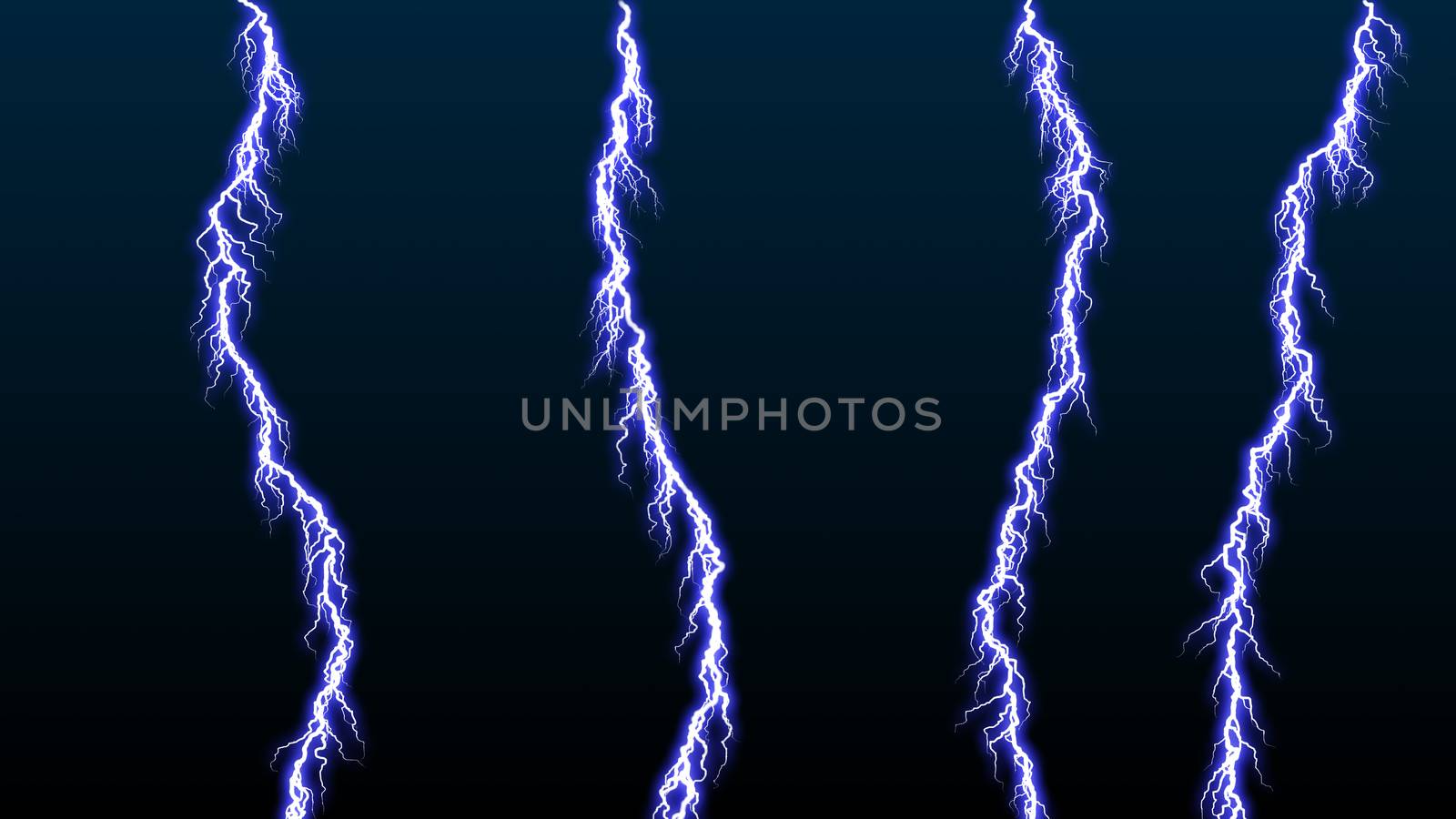 Different lightning bolts. 3D rendered by nolimit046