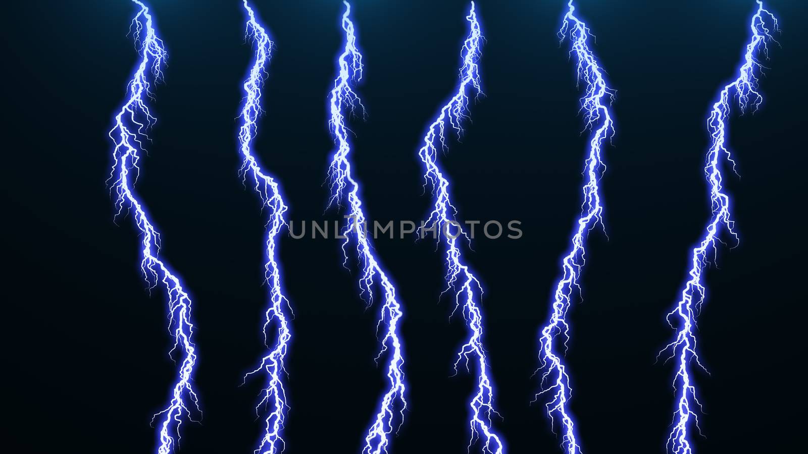 Different lightning bolts. 3D rendered by nolimit046