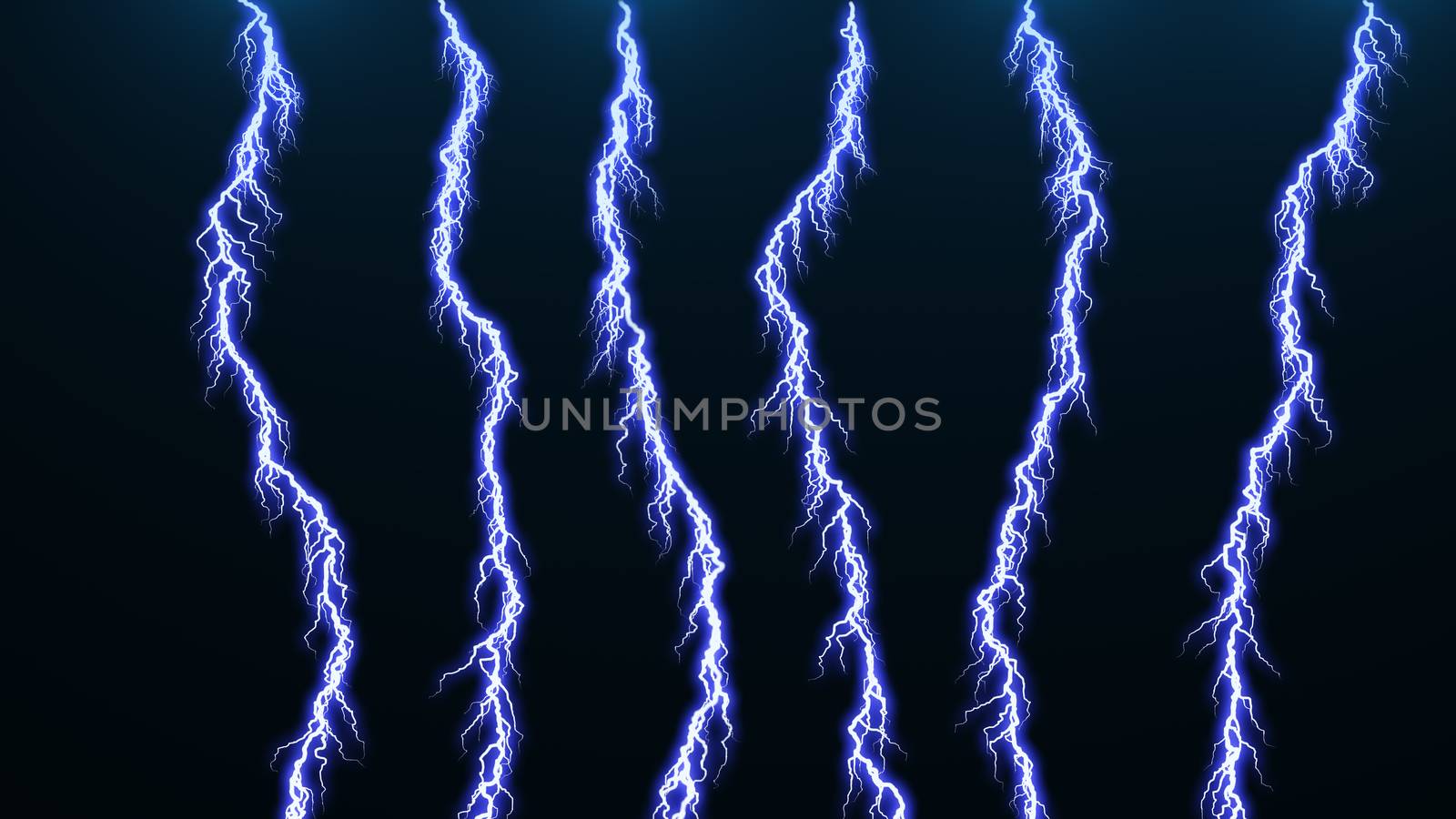 Computer graphic Different lightning bolts. 3D rendered