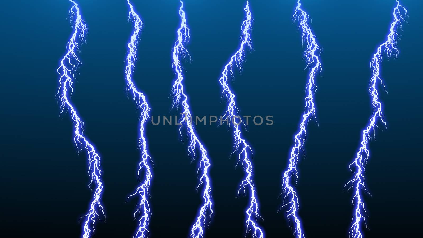 Computer graphic Different lightning bolts. 3D rendered