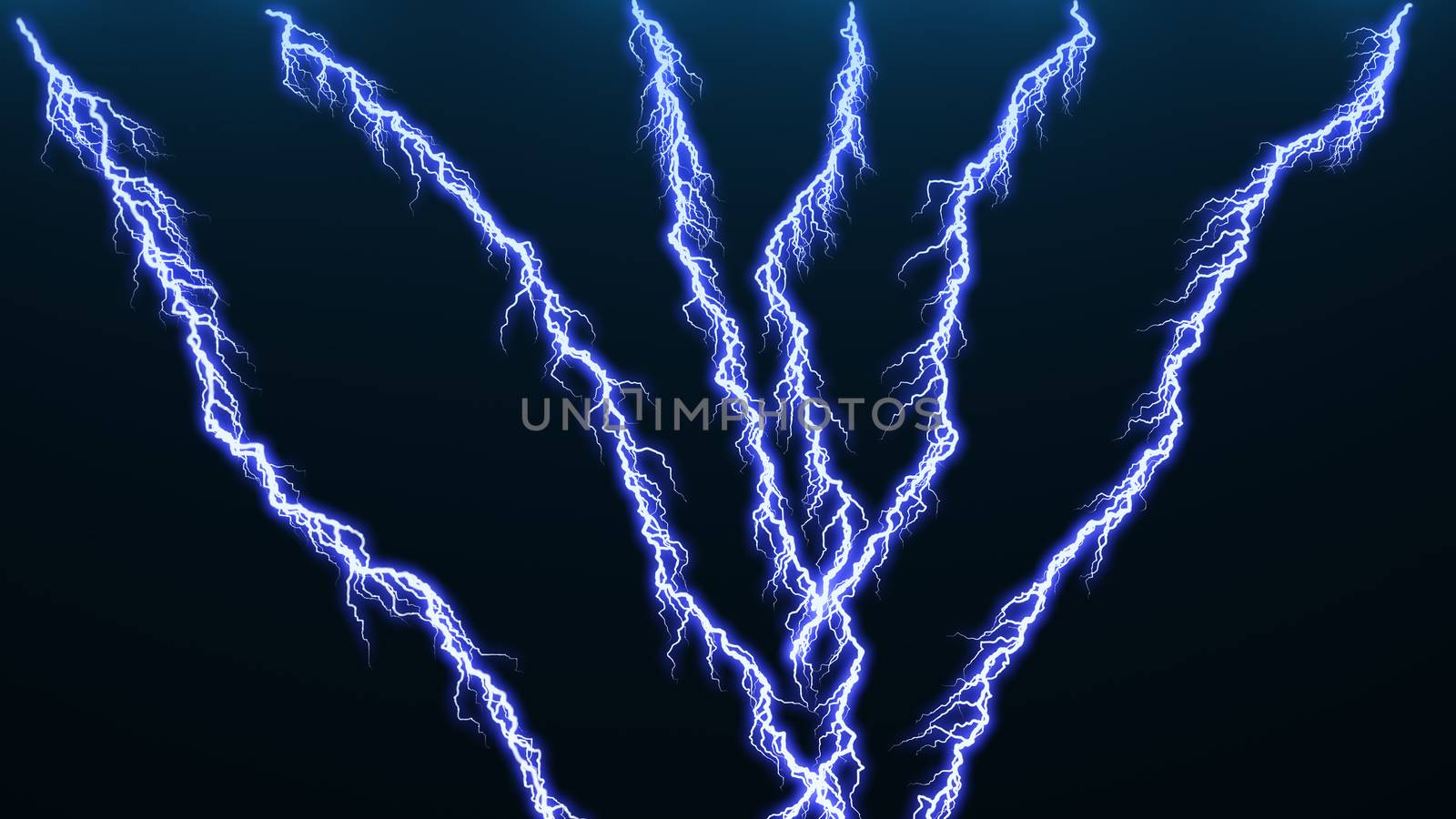 Computer graphic Different lightning bolts. 3D rendered