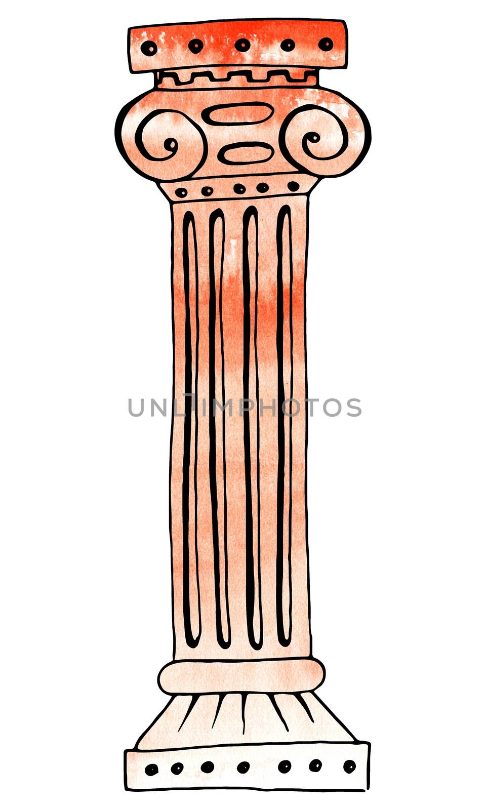 Ancient Roman column. Hand drawing and computer processing. For design - tourism, Rome, attractions, architecture, ancient world