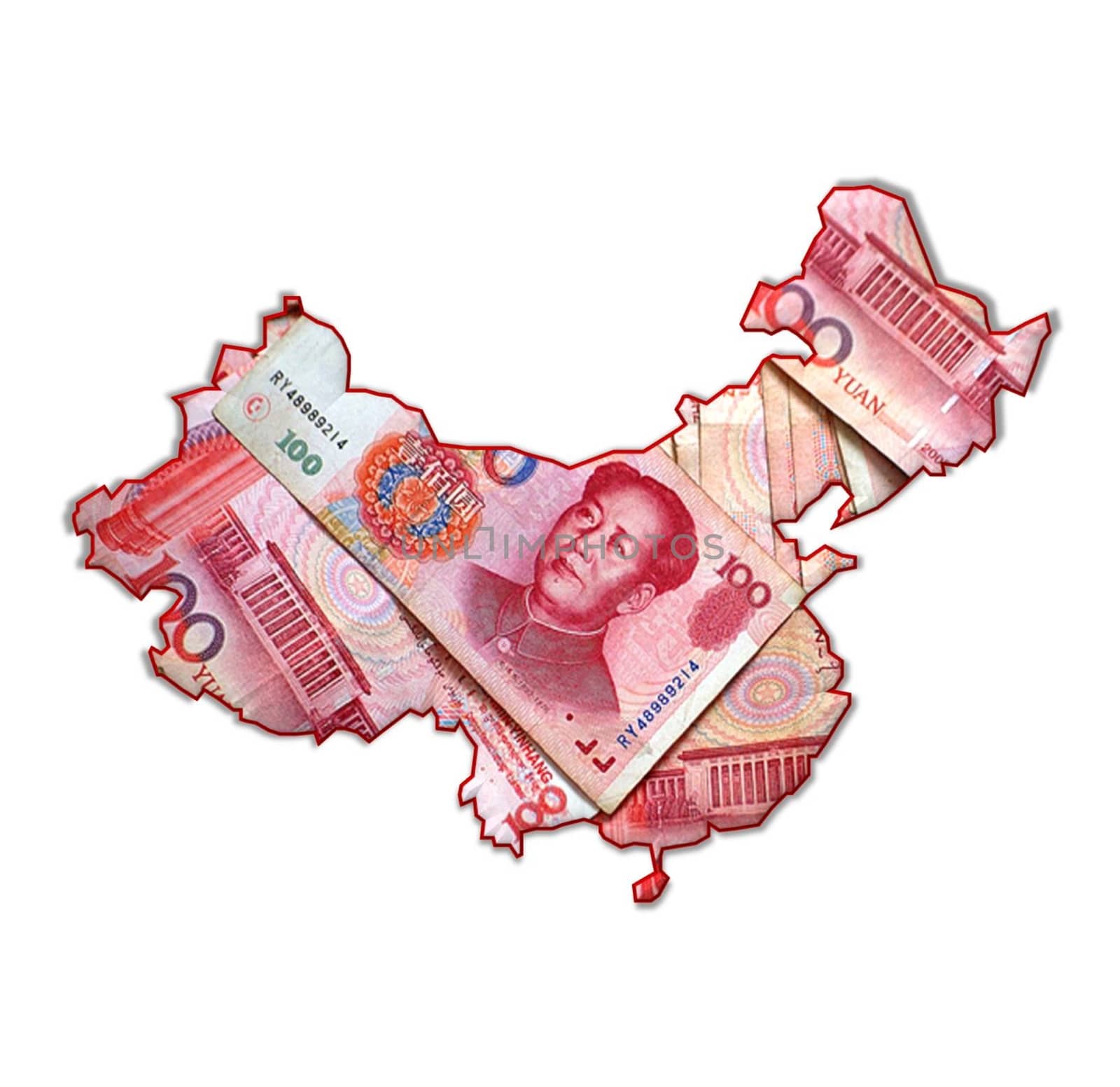 The silhouette of the state of China fills the national currency