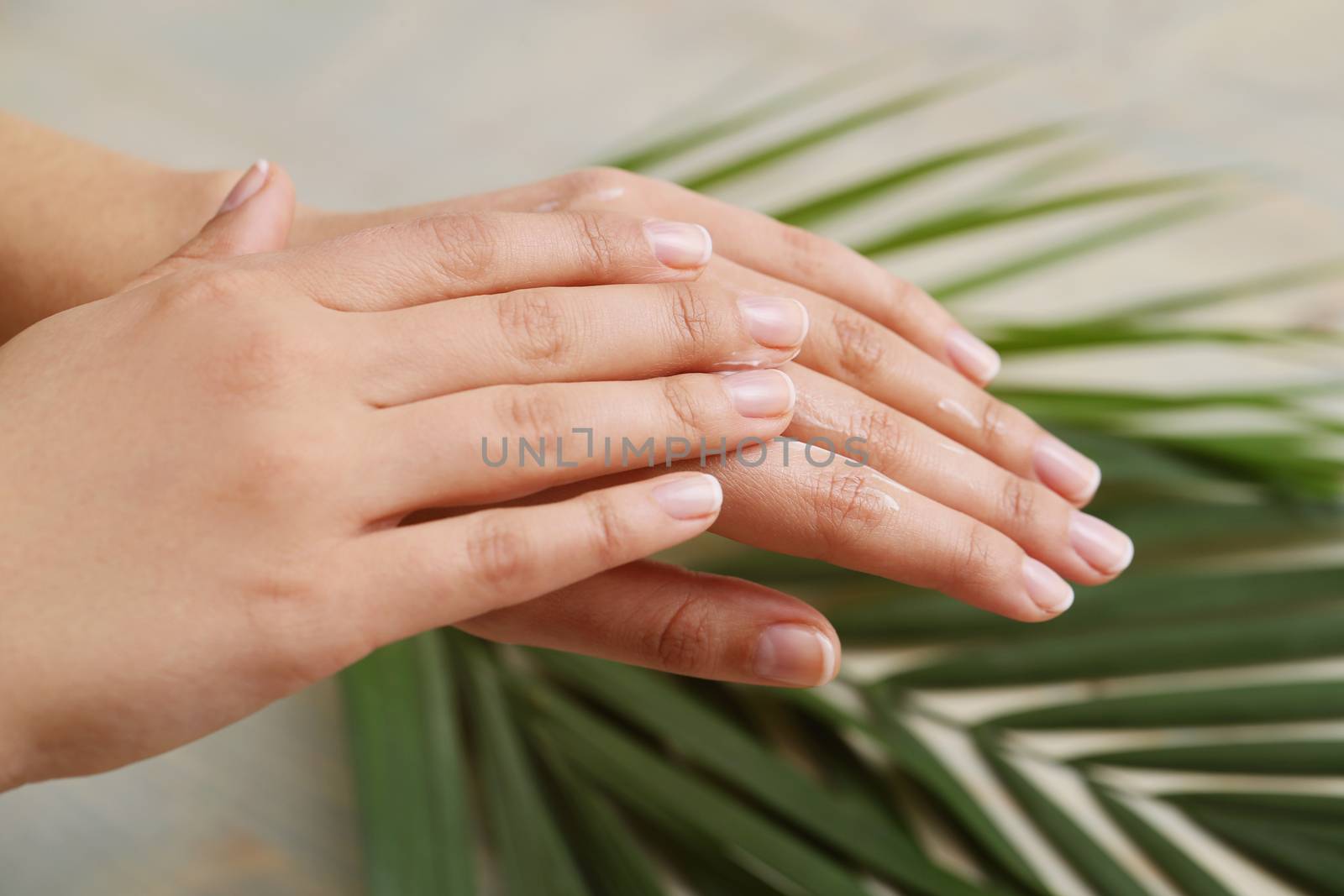 Skin care. Hands in close-up