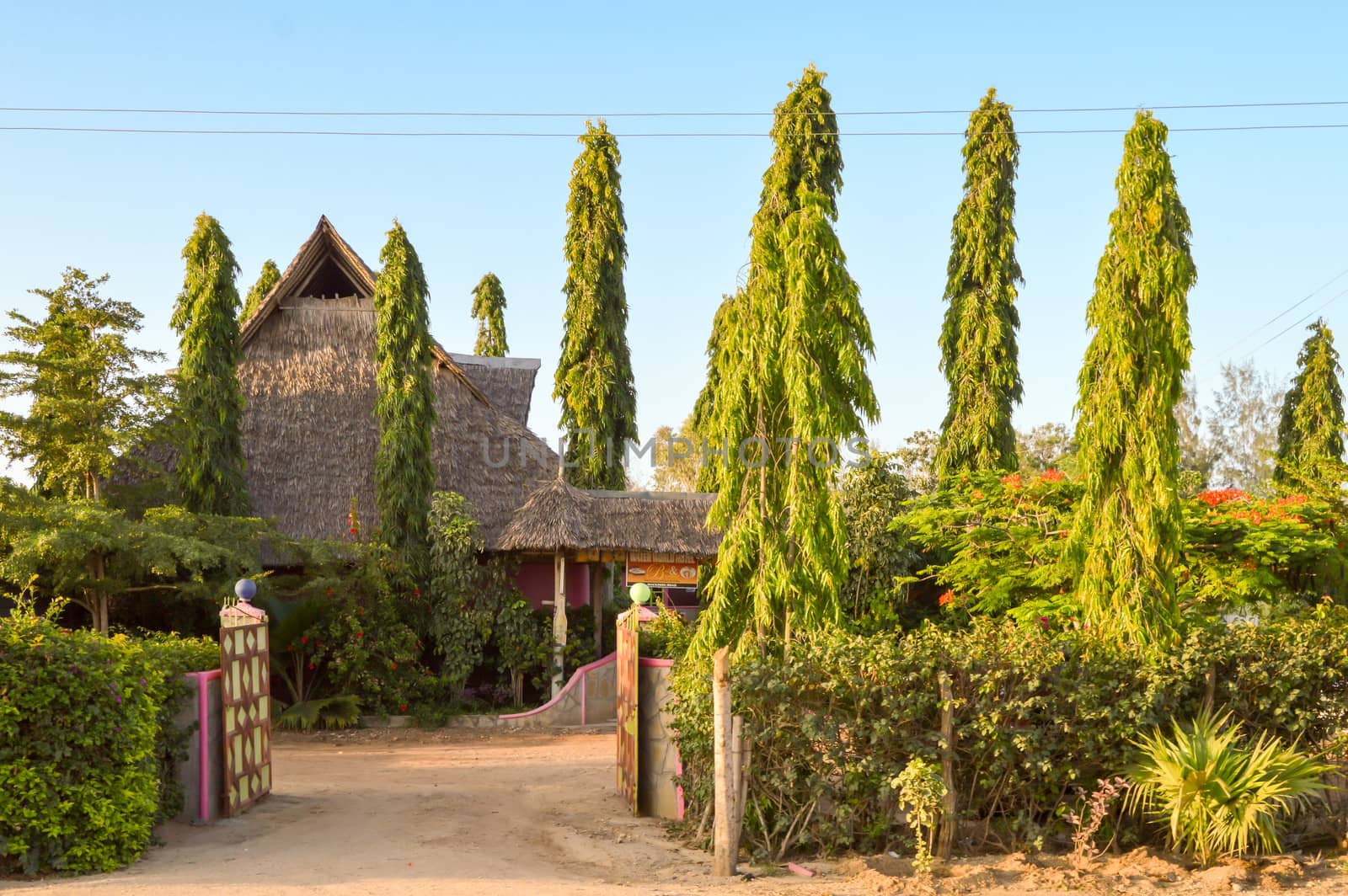 Superb garden of a hotel on the road road from Mombasa to Nairobi in Africa