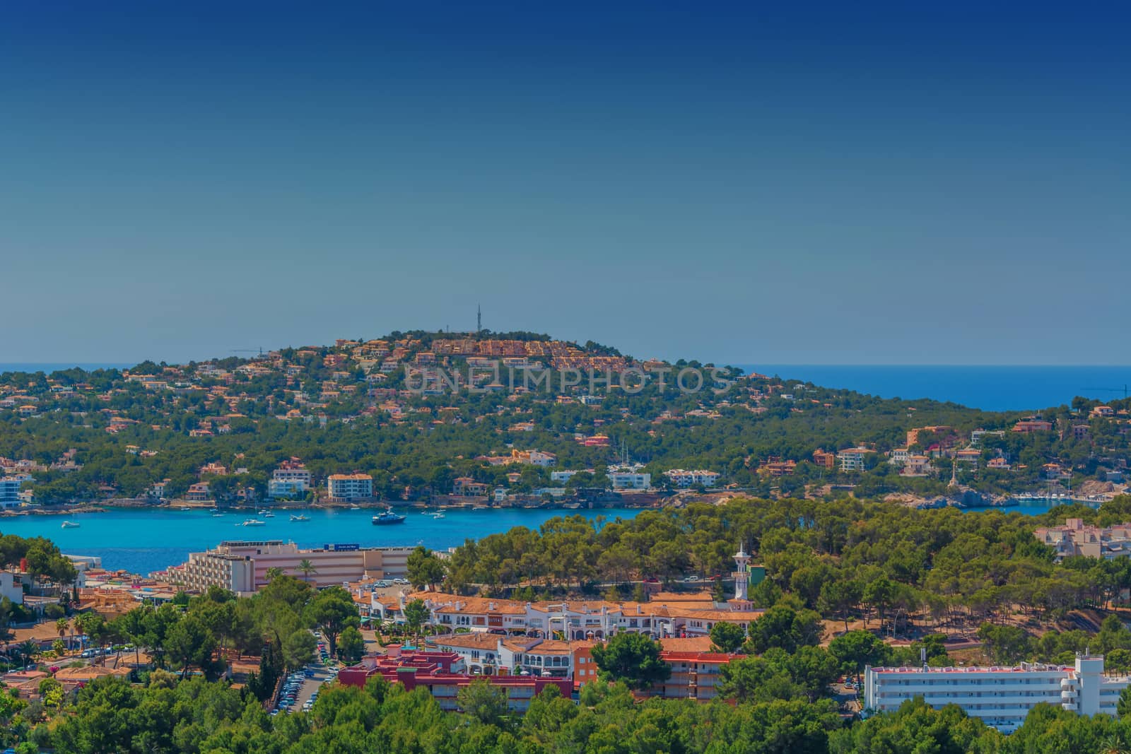 Panorama of the bay Paguera photographed from the mountain in Costa de la Calma.