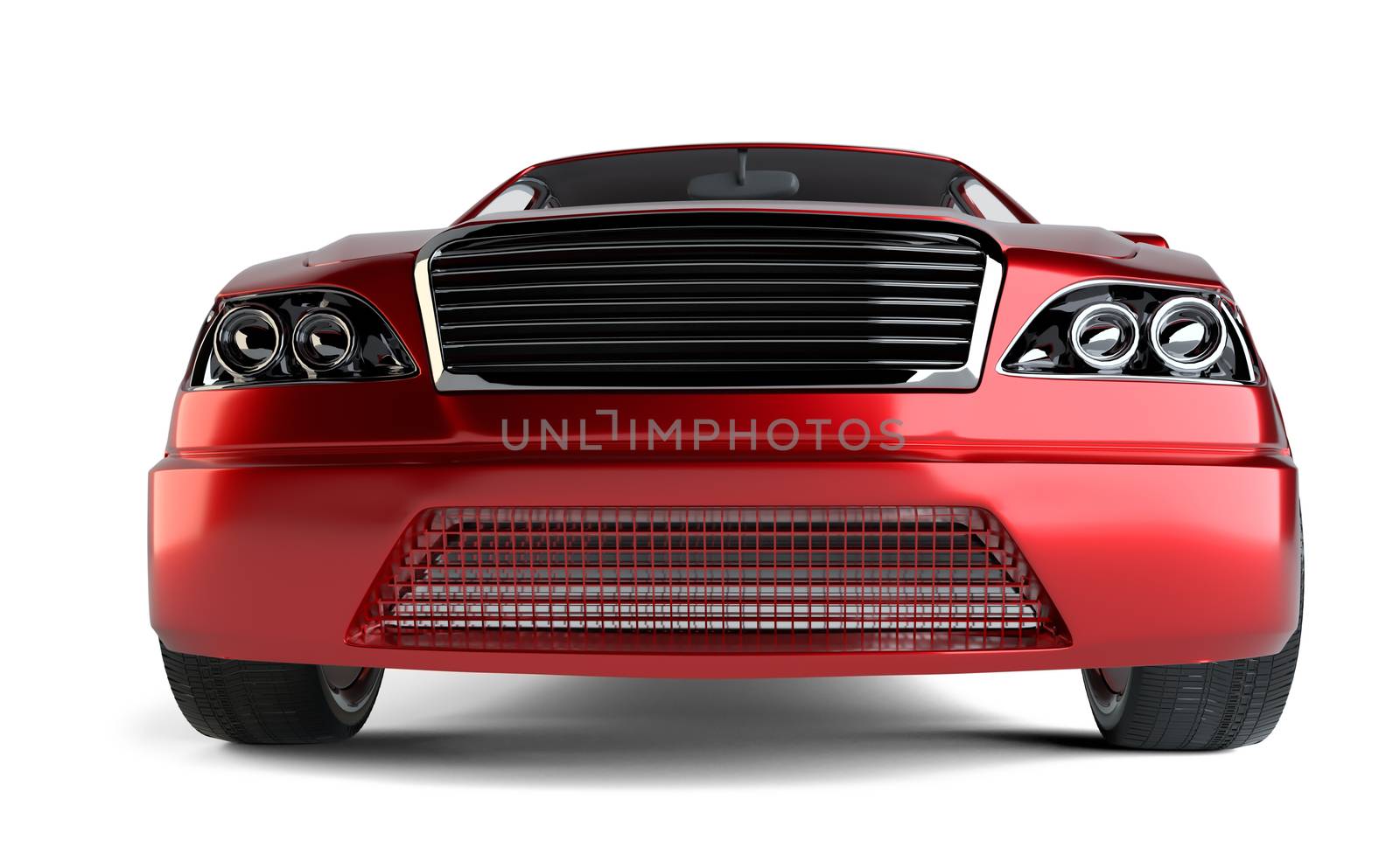Brandless Generic Red Car. Side View. Isolated On White Background. 3D Illustration