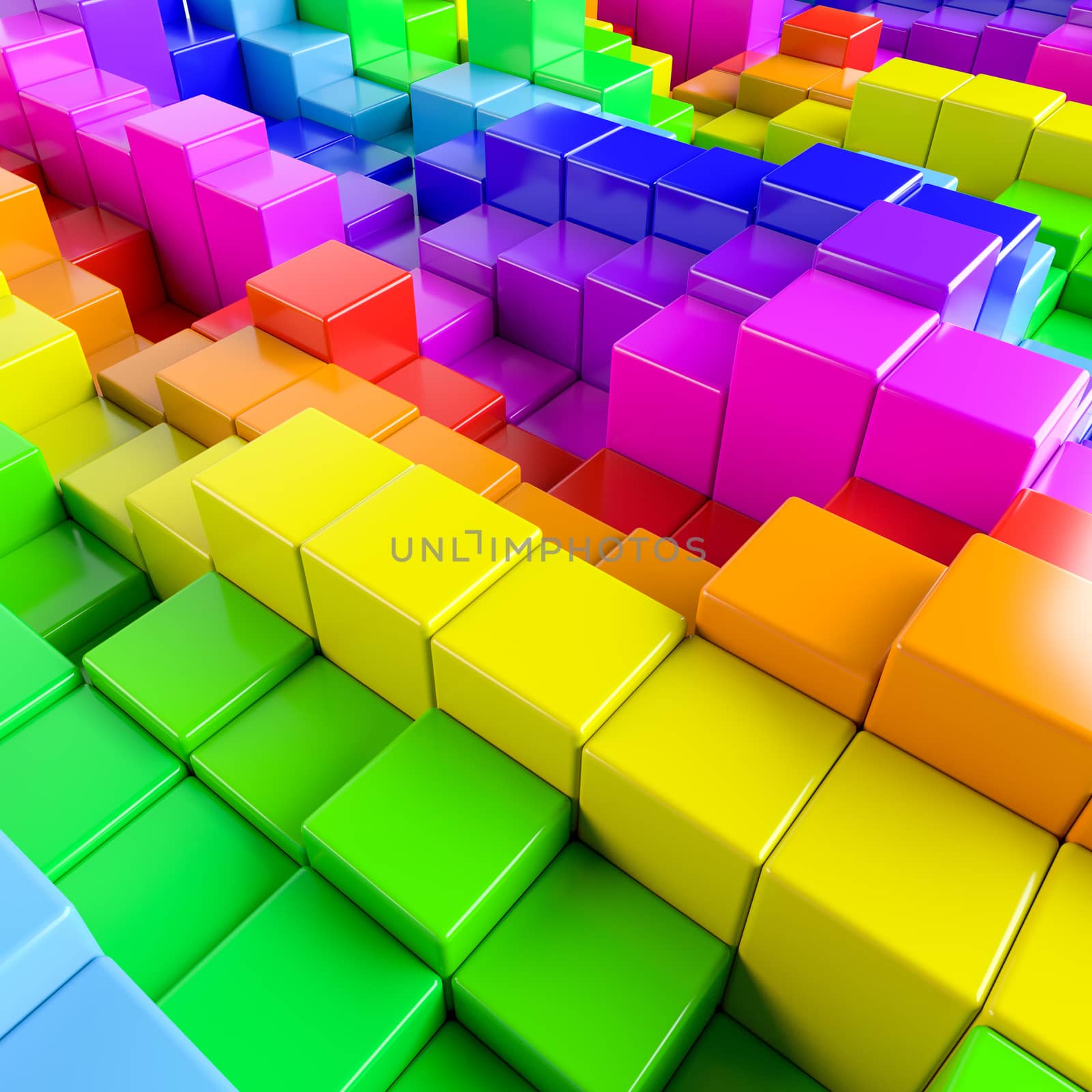 Abstract background of multi-colored cubes. 3D Illustration